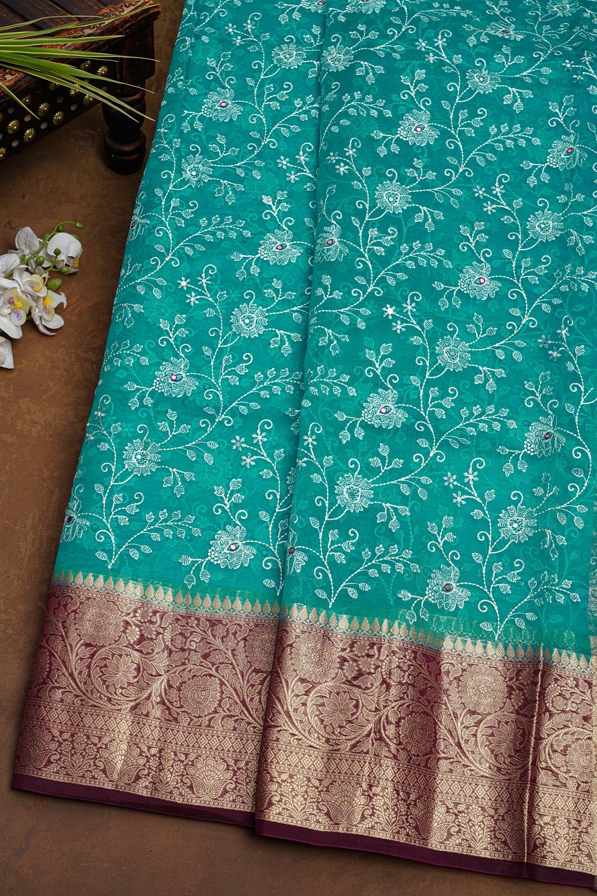 Fancy Organaza Sea Blue Saree