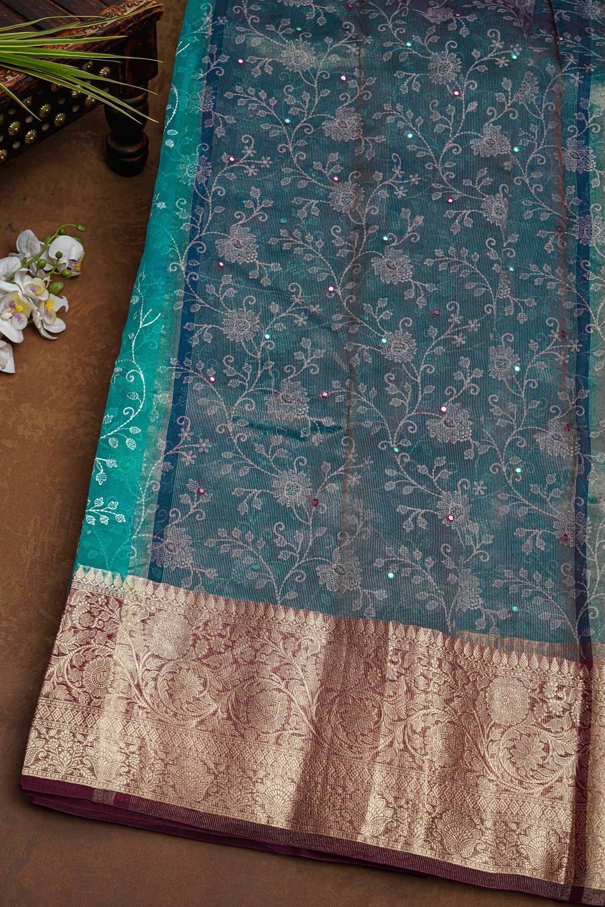 Fancy Organaza Sea Blue Saree