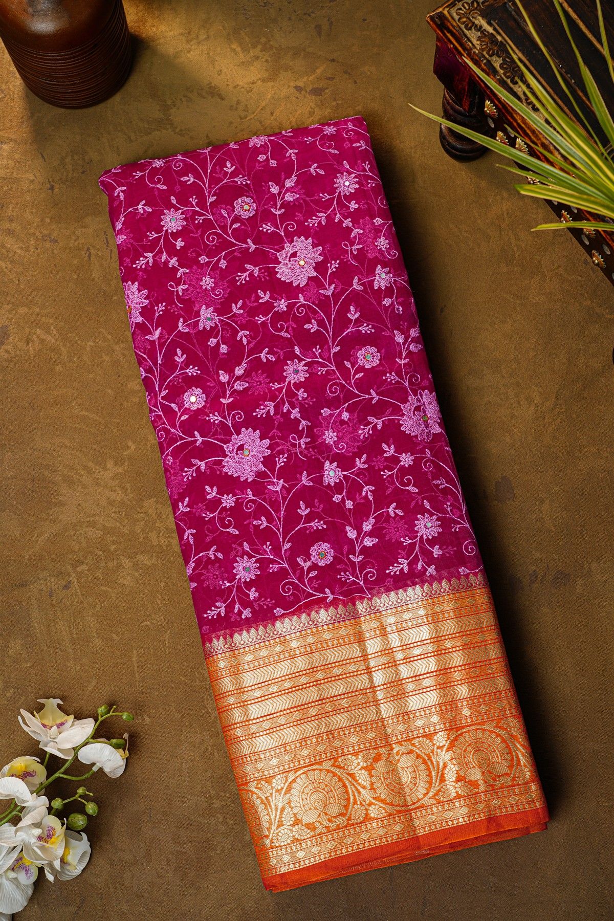 Fancy Organza Magenta Saree