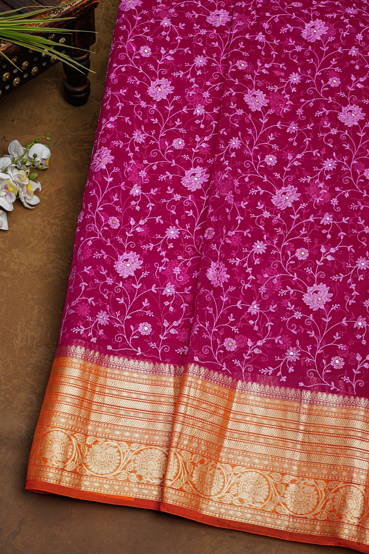 Fancy Organza Magenta Saree