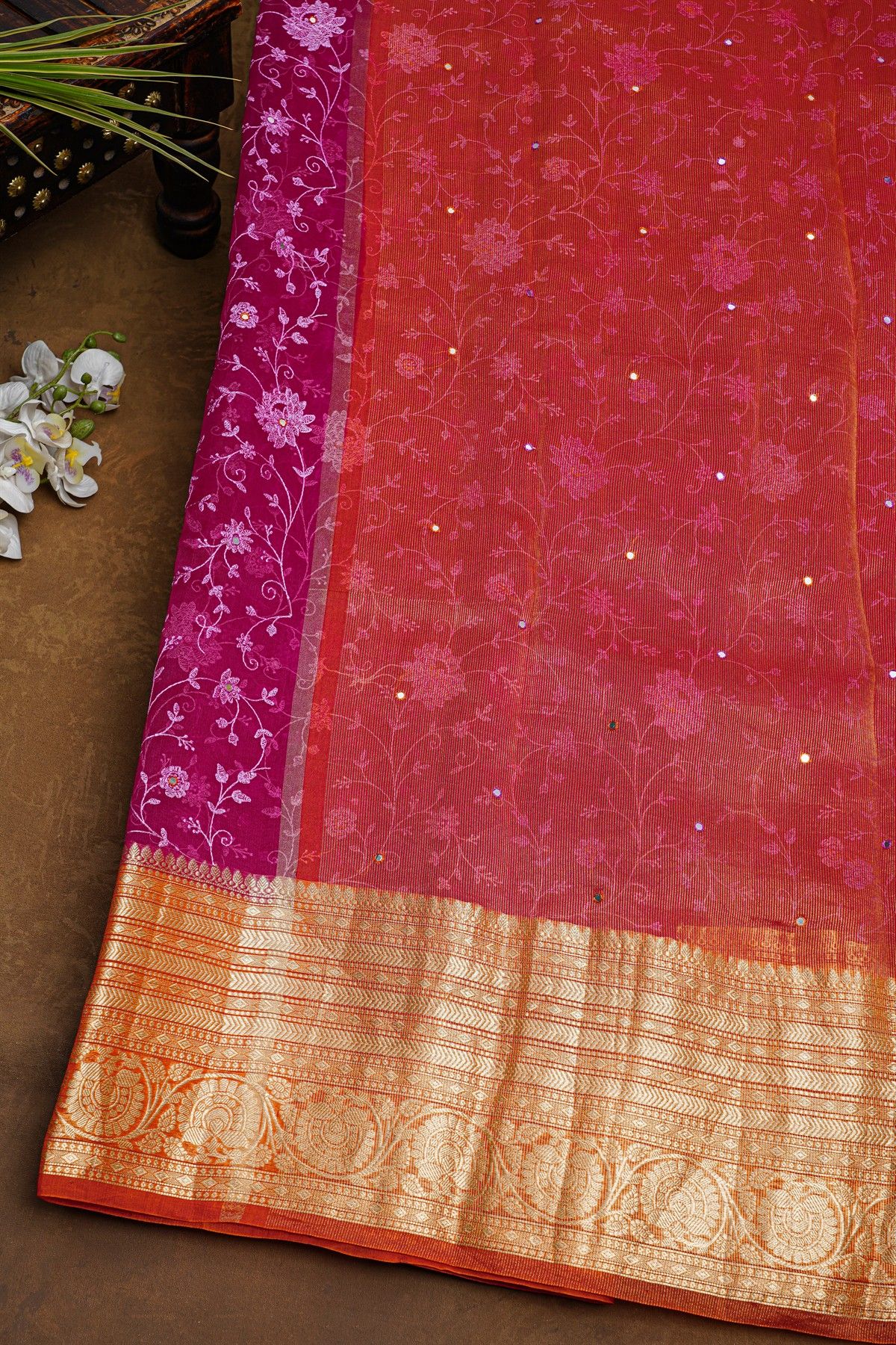 Fancy Organza Magenta Saree