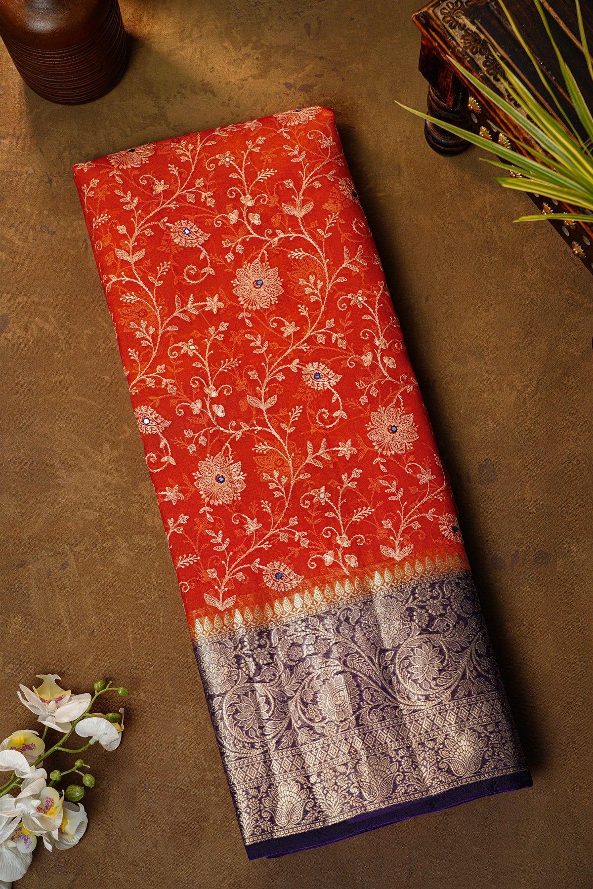 Fancy Organza Red Saree