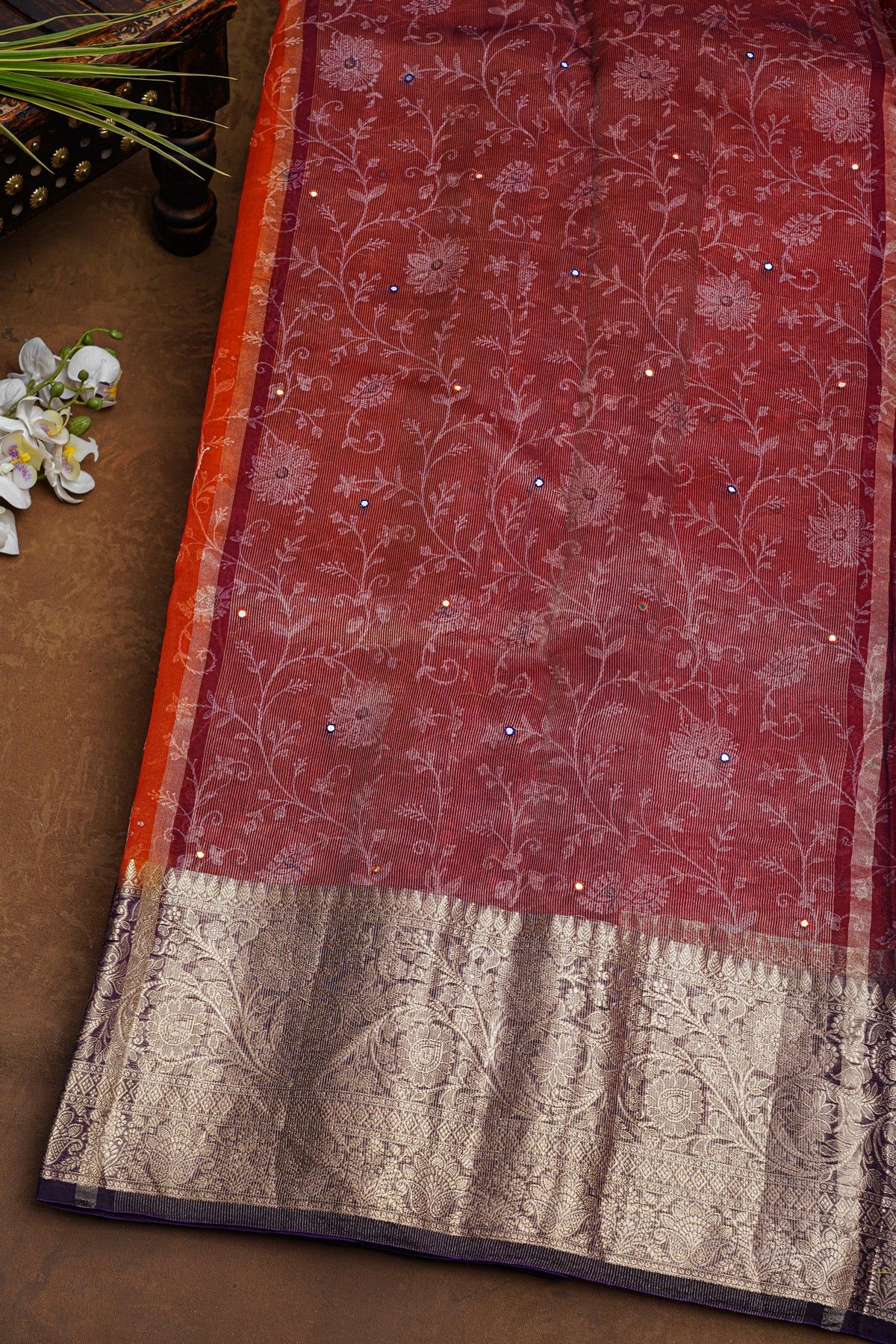 Fancy Organza Red Saree