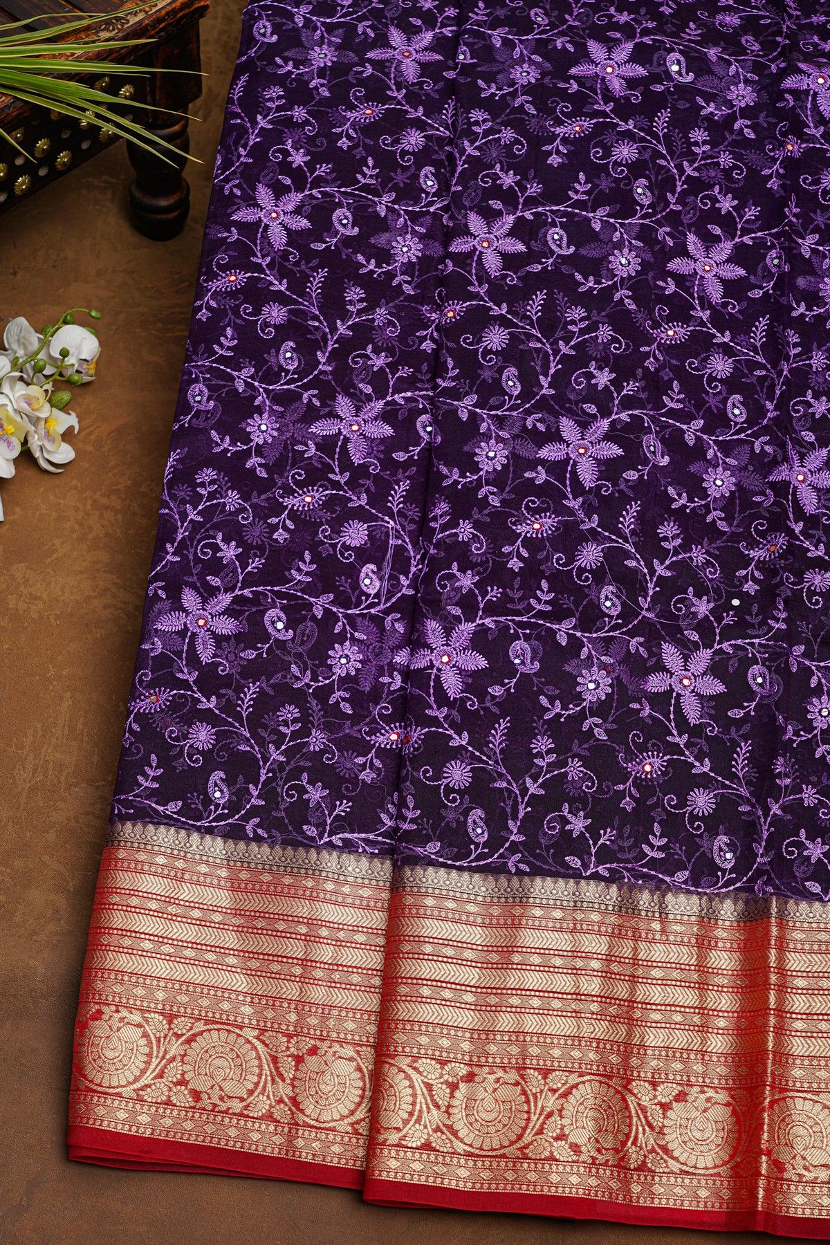 Fancy Organza Navy Blue Saree