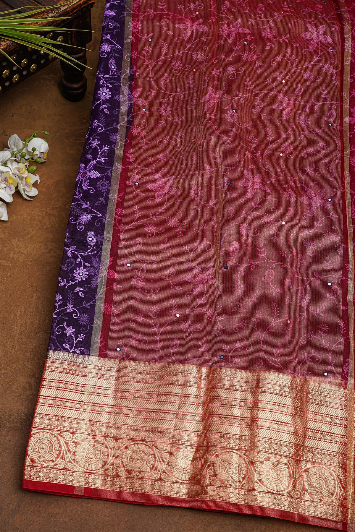 Fancy Organza Navy Blue Saree