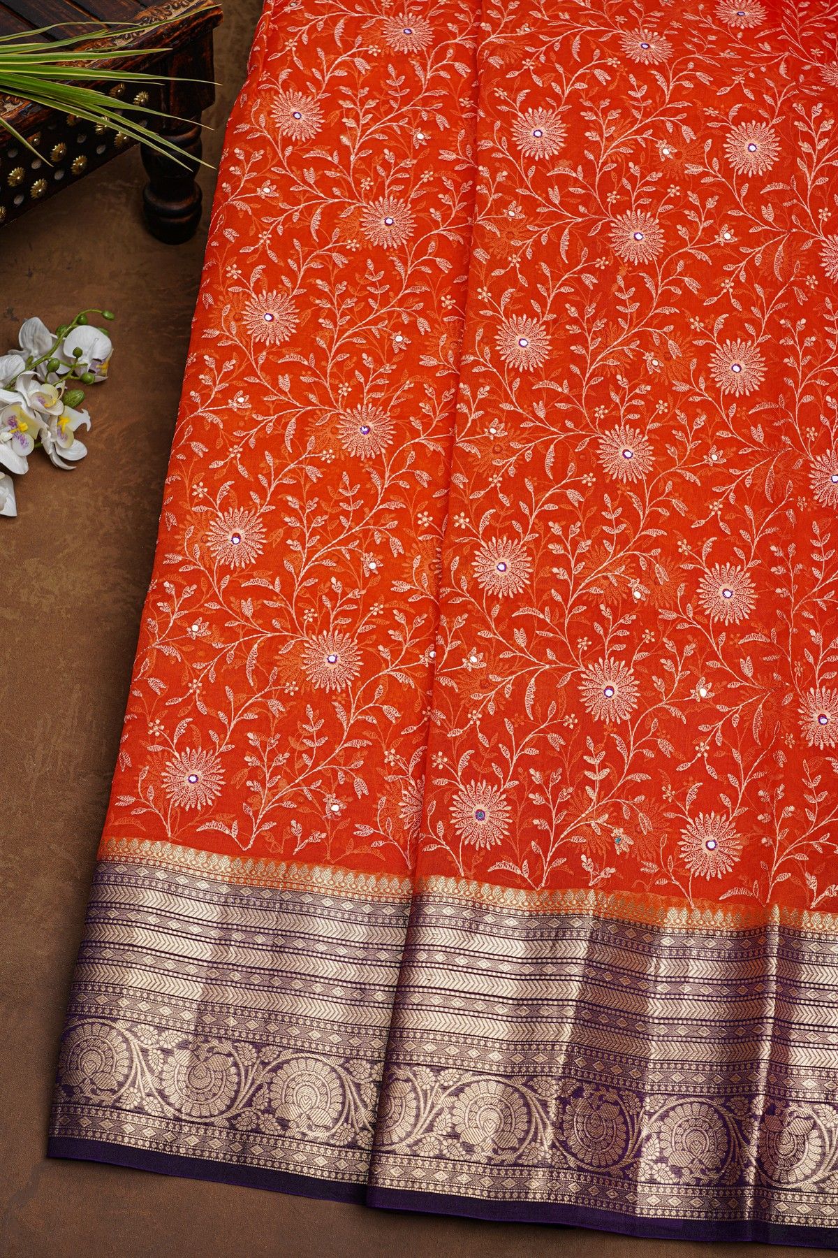 Fancy Organza Red Saree