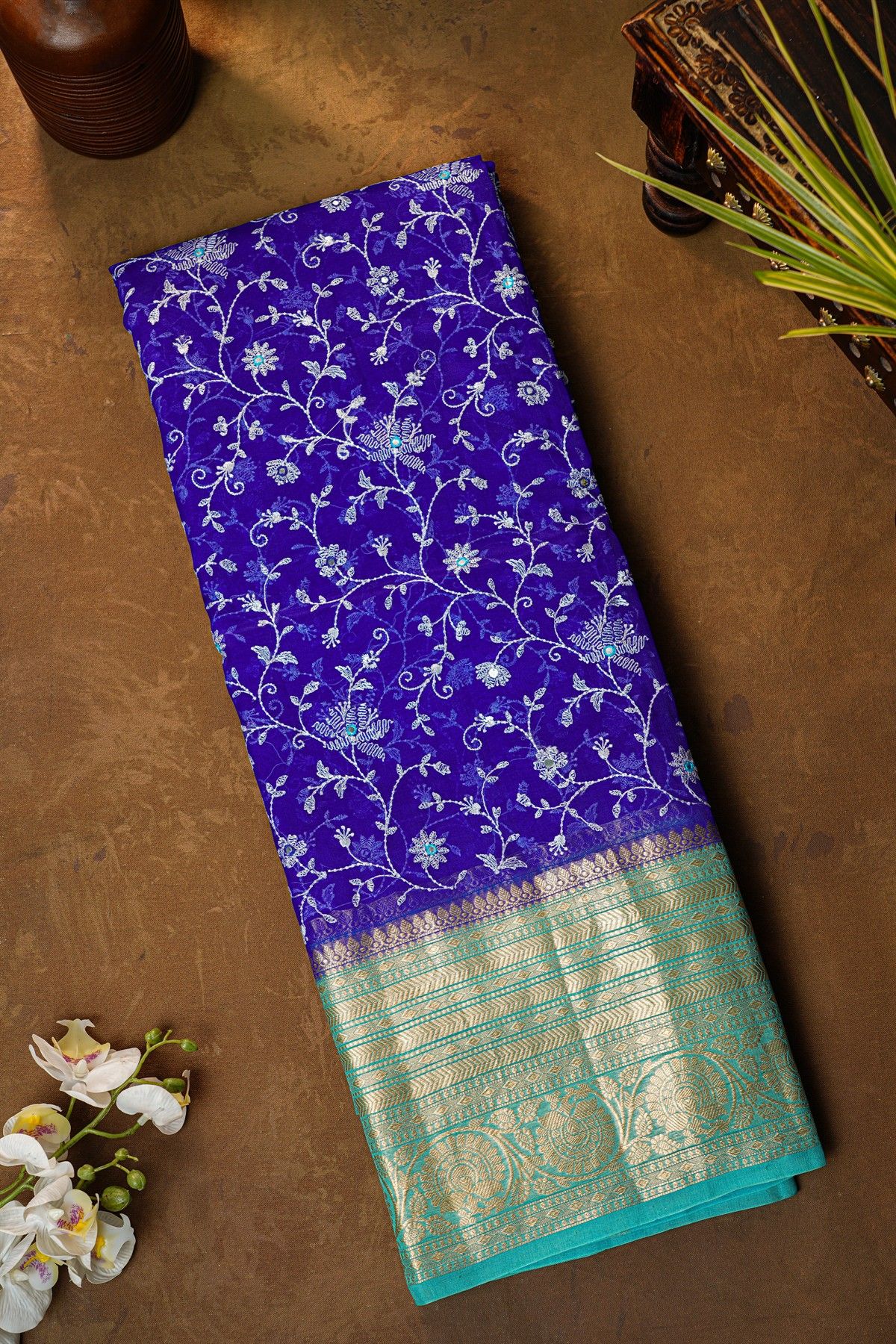 Fancy Organza Royal Blue Saree