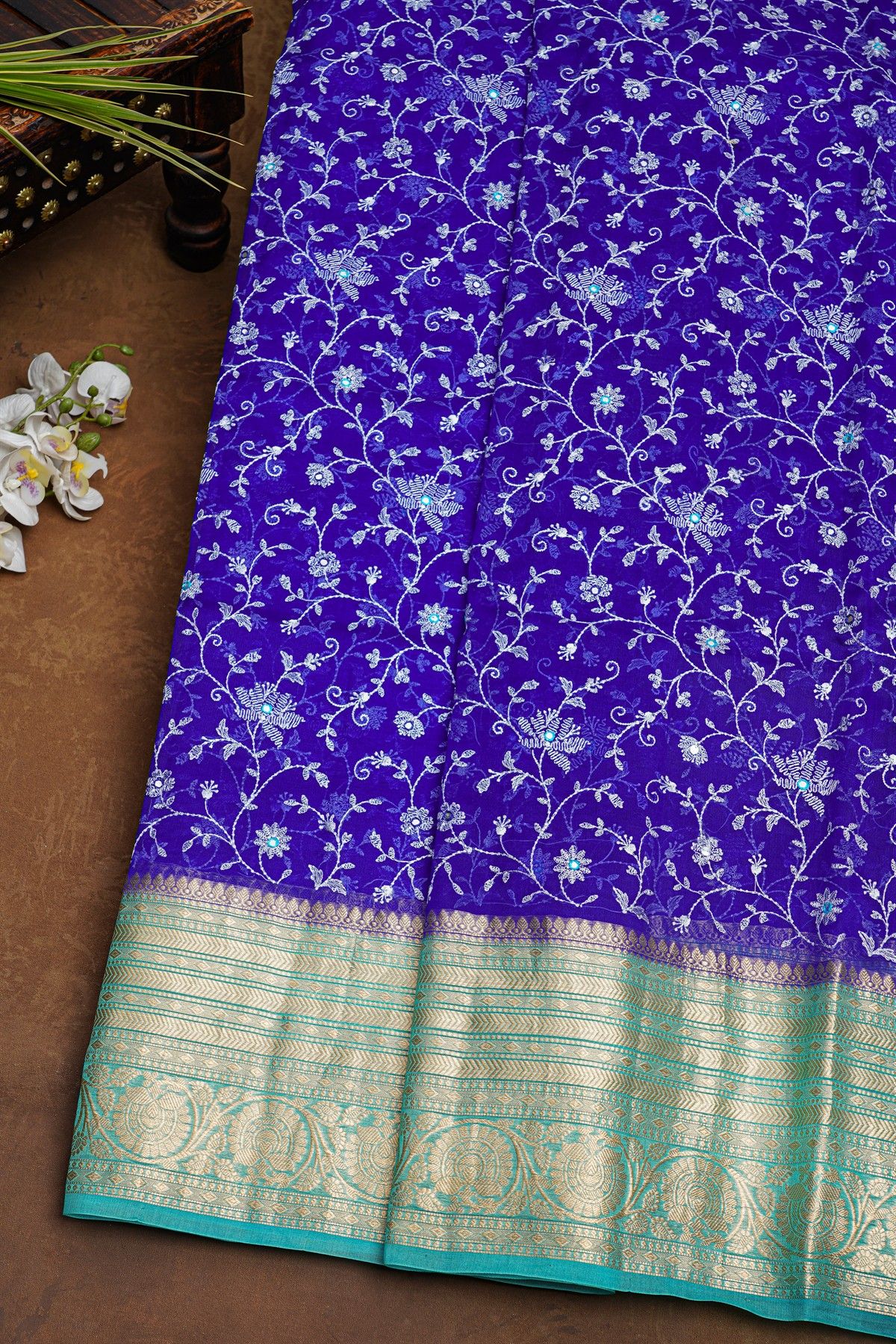 Fancy Organza Royal Blue Saree