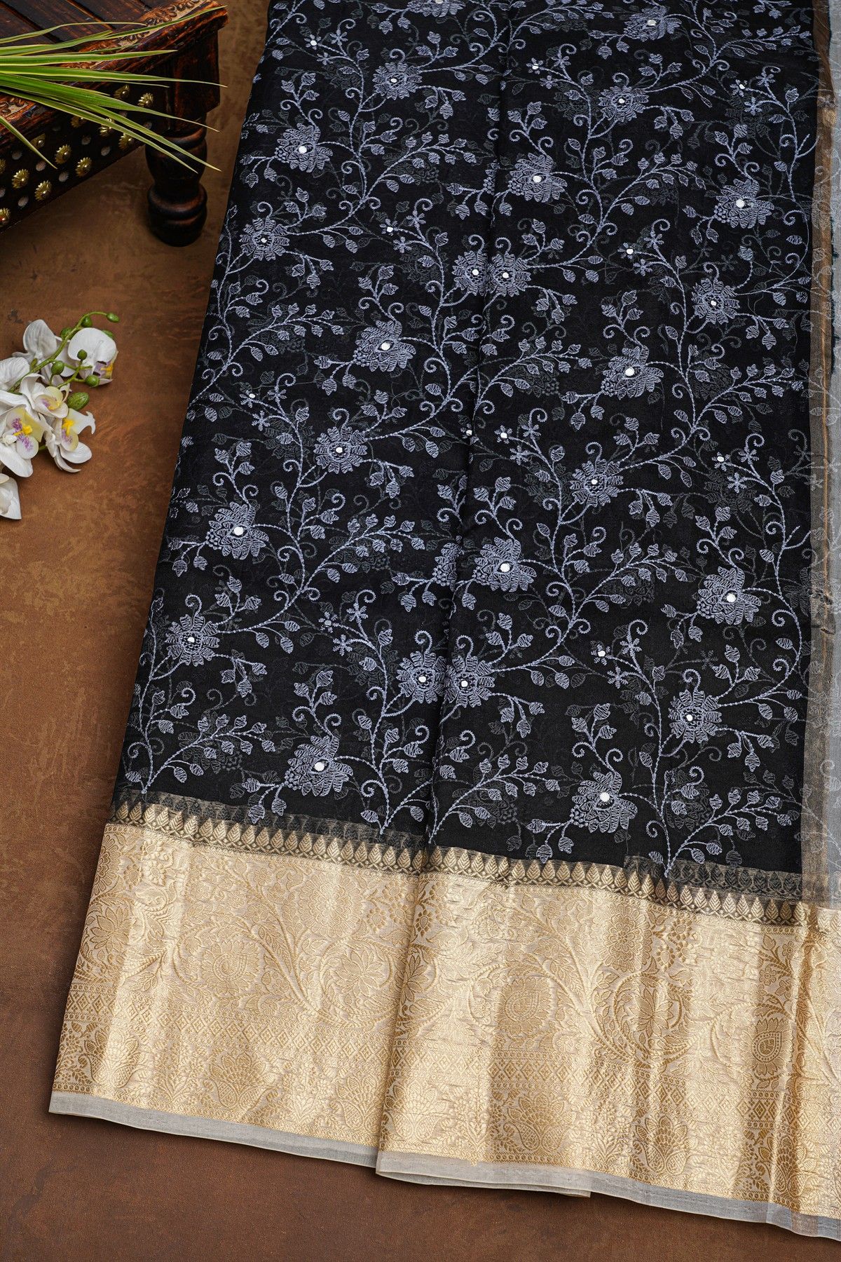 Fancy Organza Black Saree