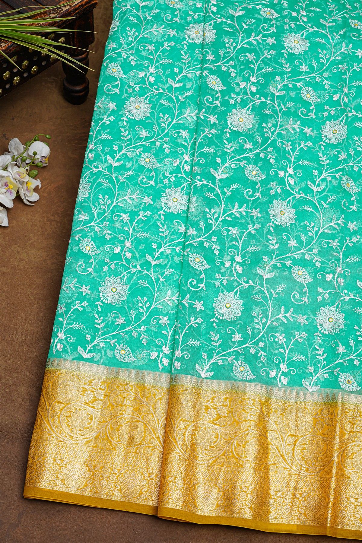 Fancy Organza Sea Green Saree