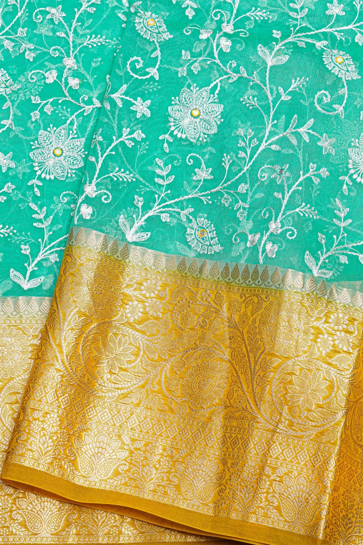 Fancy Organza Sea Green Saree