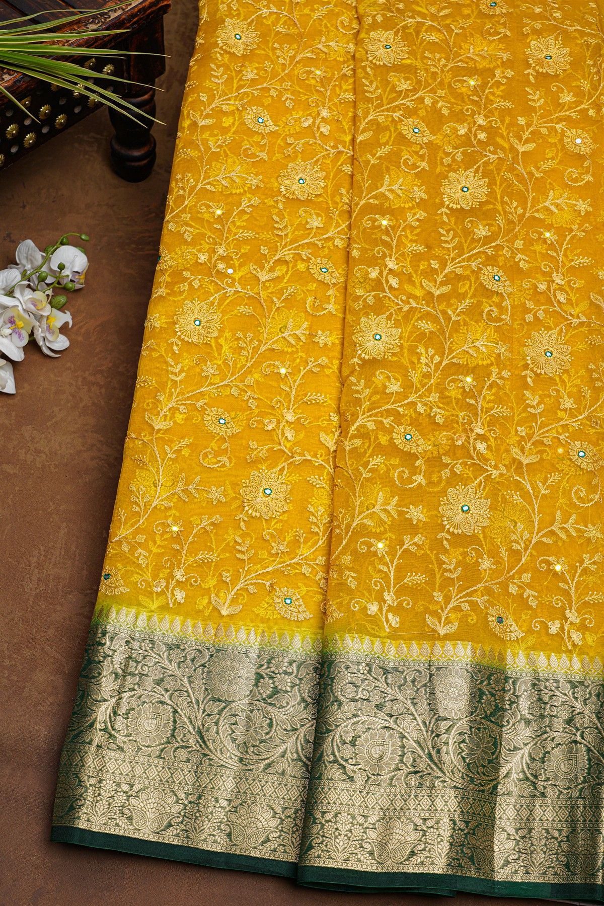 Fancy Organza Mustard Saree