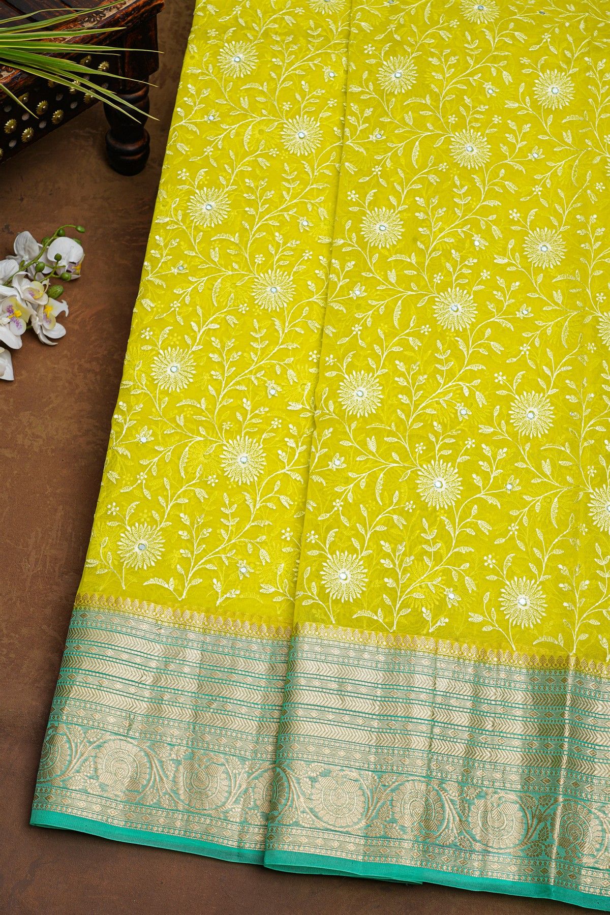 Fancy Organza Yellow Saree