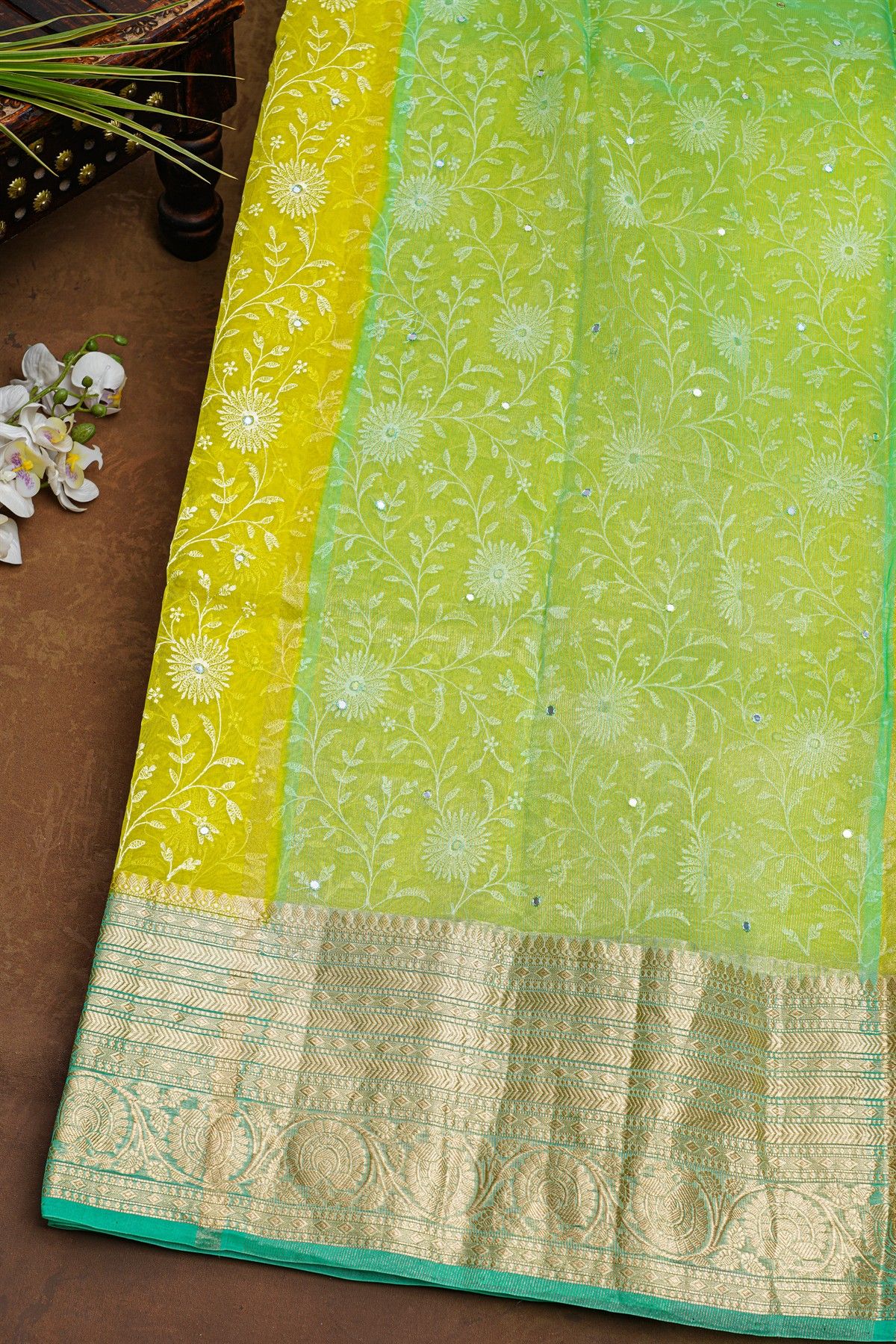 Fancy Organza Yellow Saree
