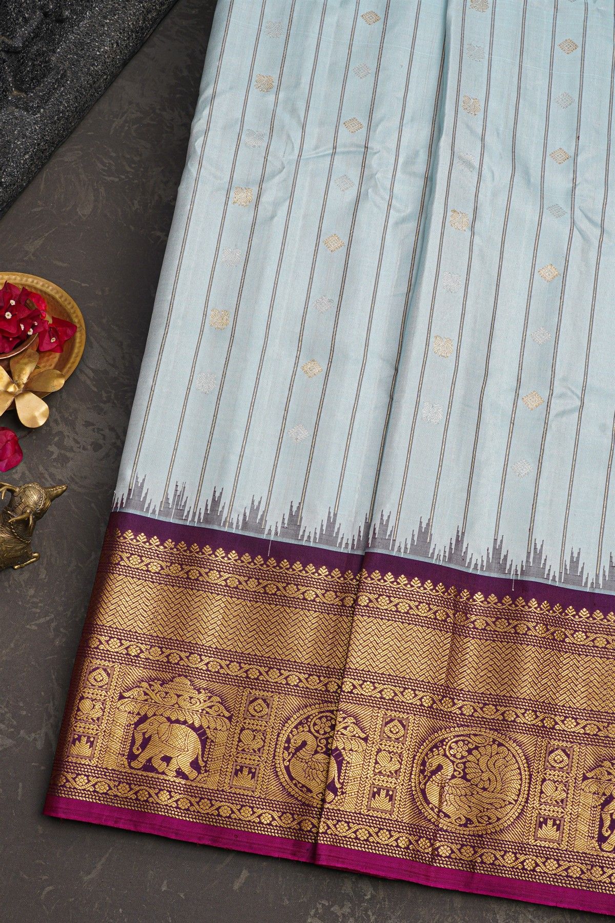 Gadwal Silk Sky Blue Saree