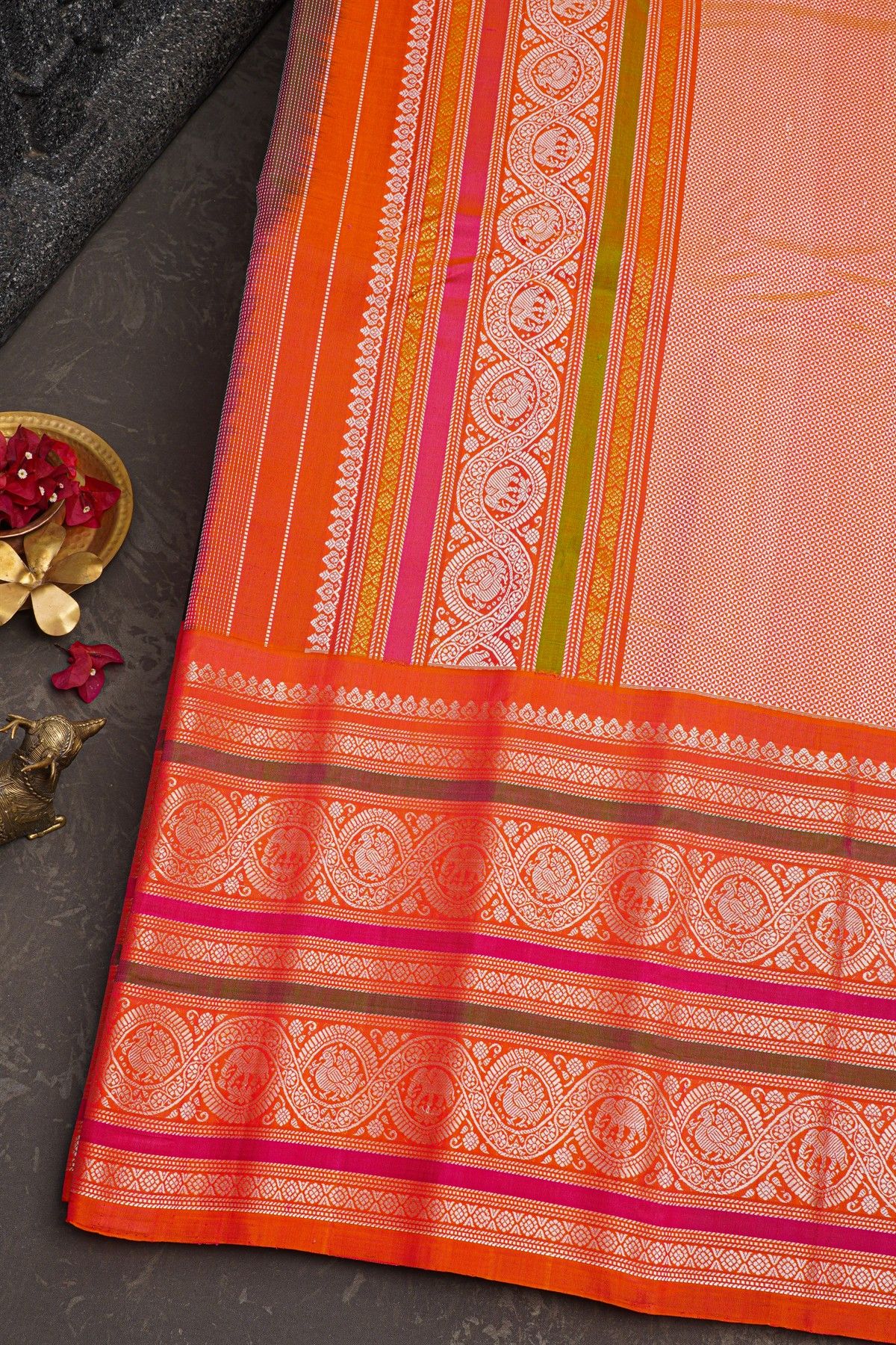 Gadwal Silk Bottle Green Saree