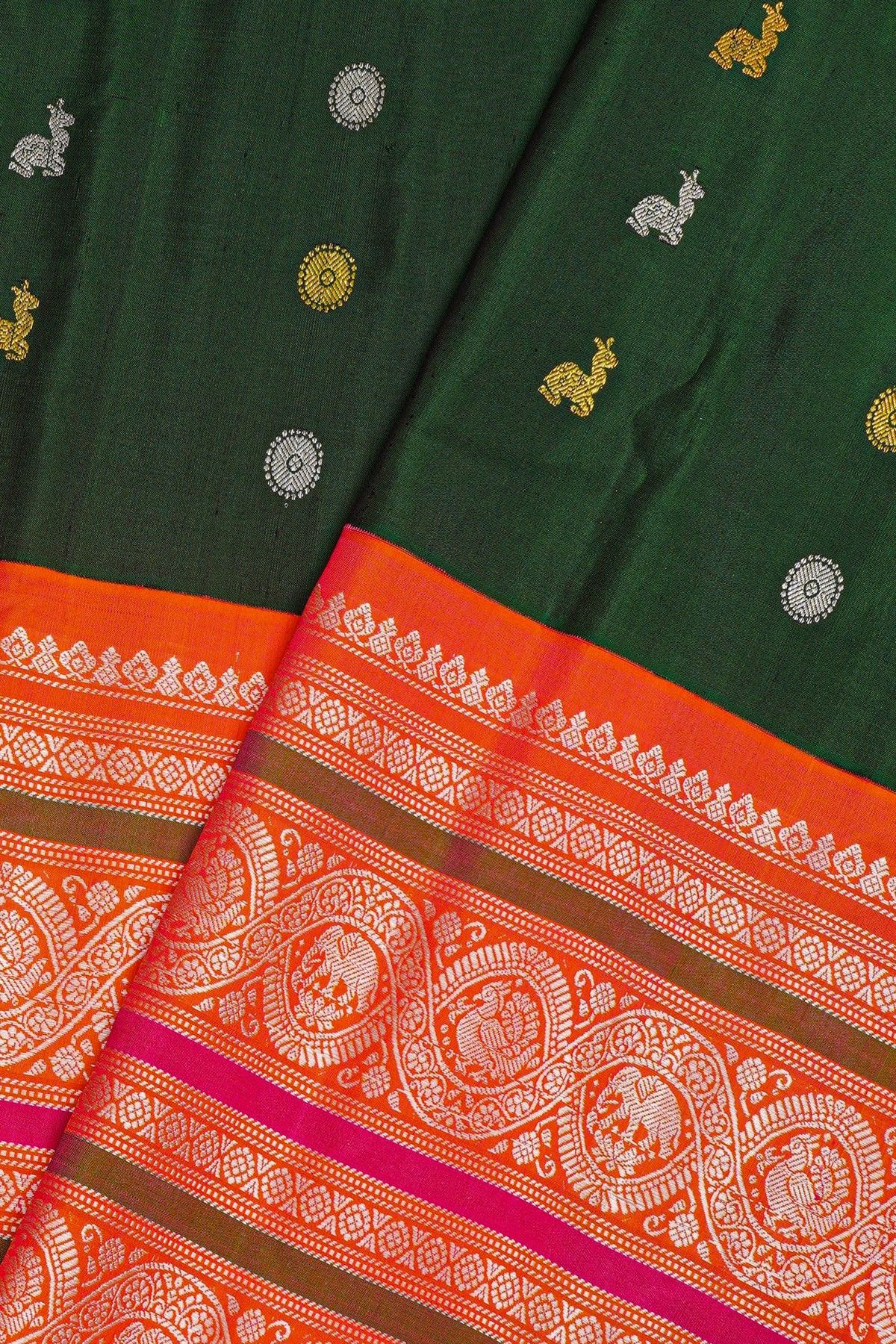 Gadwal Silk Bottle Green Saree
