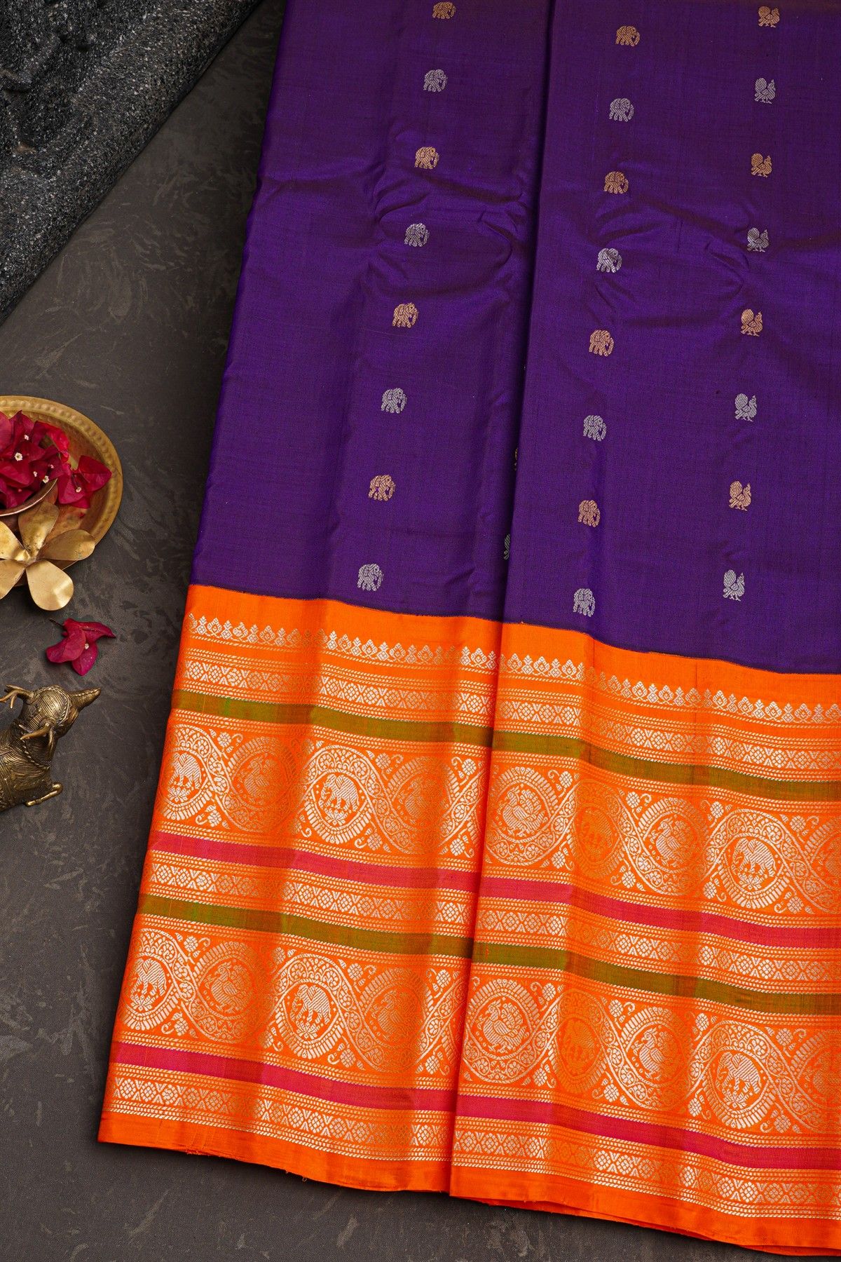 Gadwal Silk Navy Blue Saree