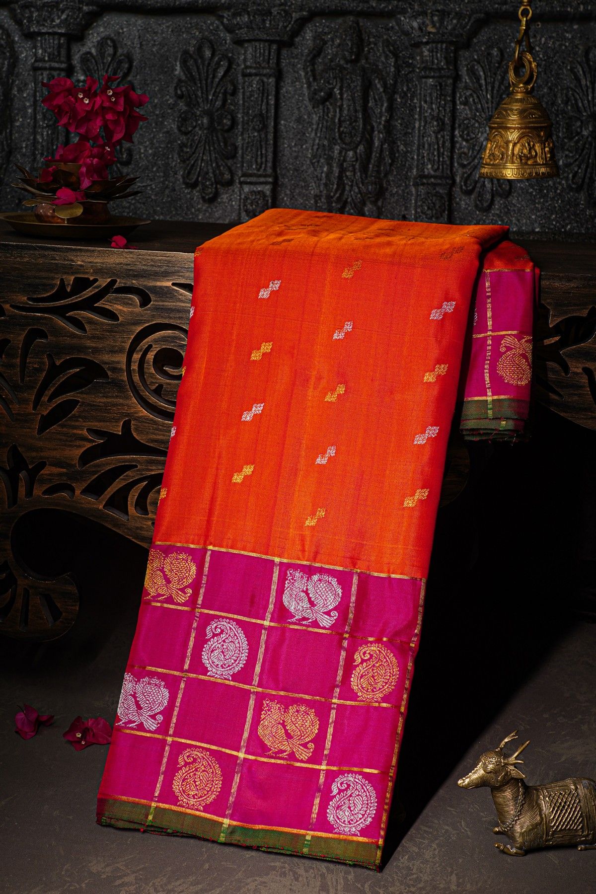 Gadwal Silk Orange Saree