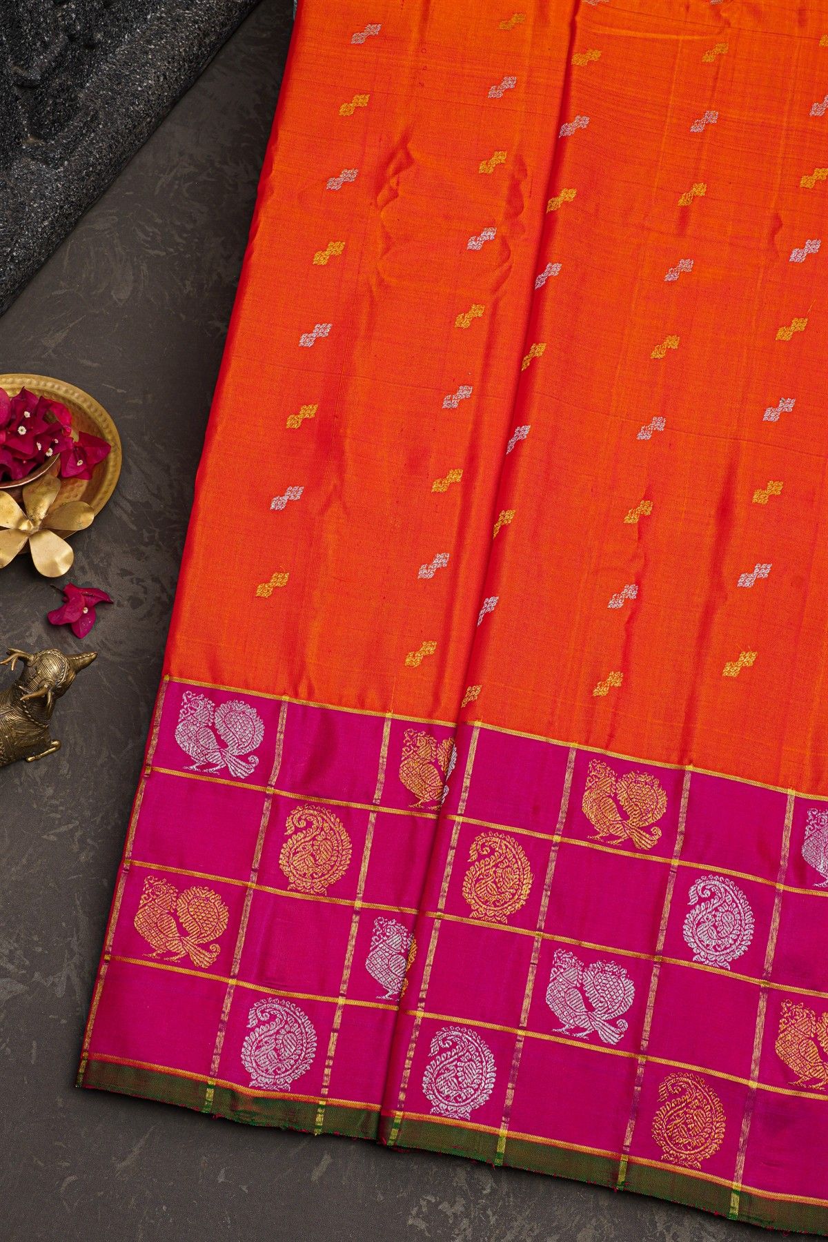 Gadwal Silk Orange Saree