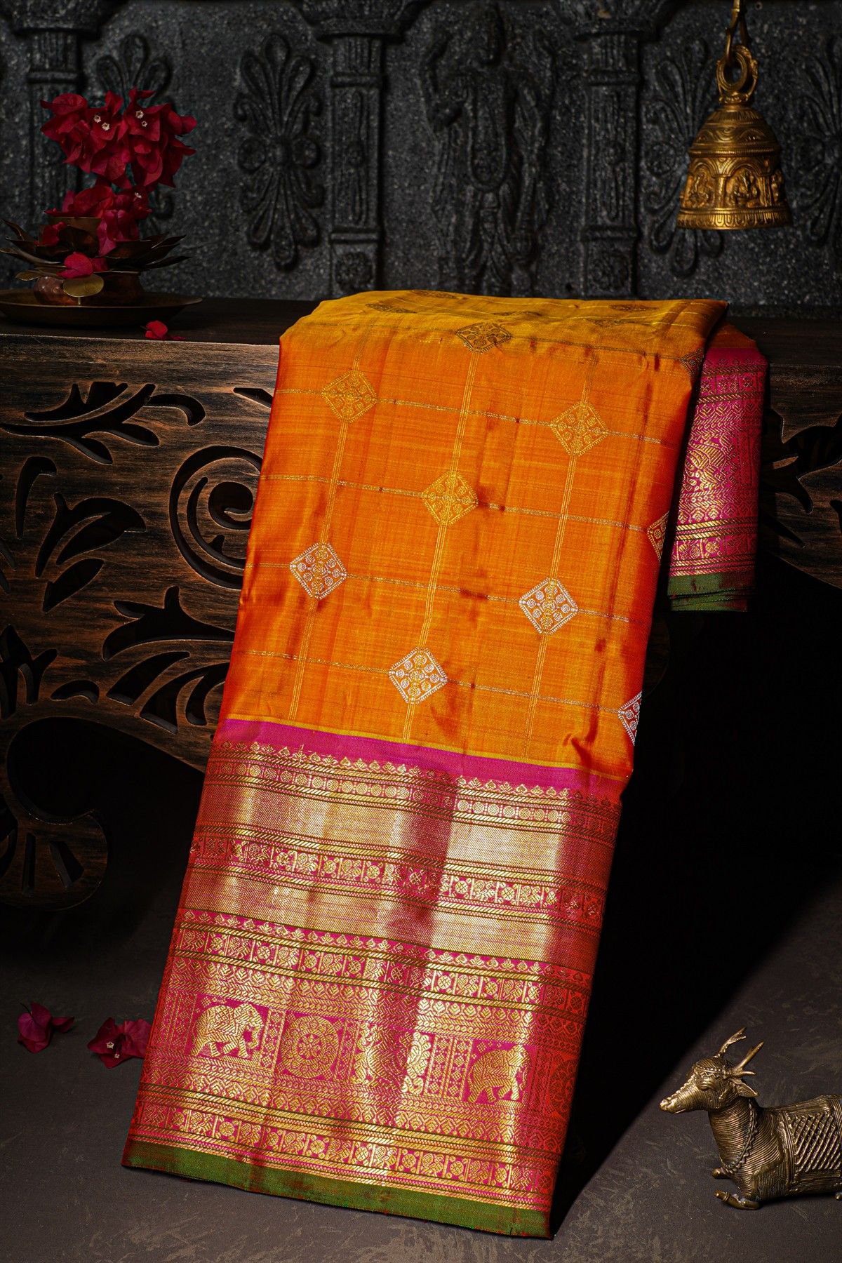 Gadwal Silk Orange Saree