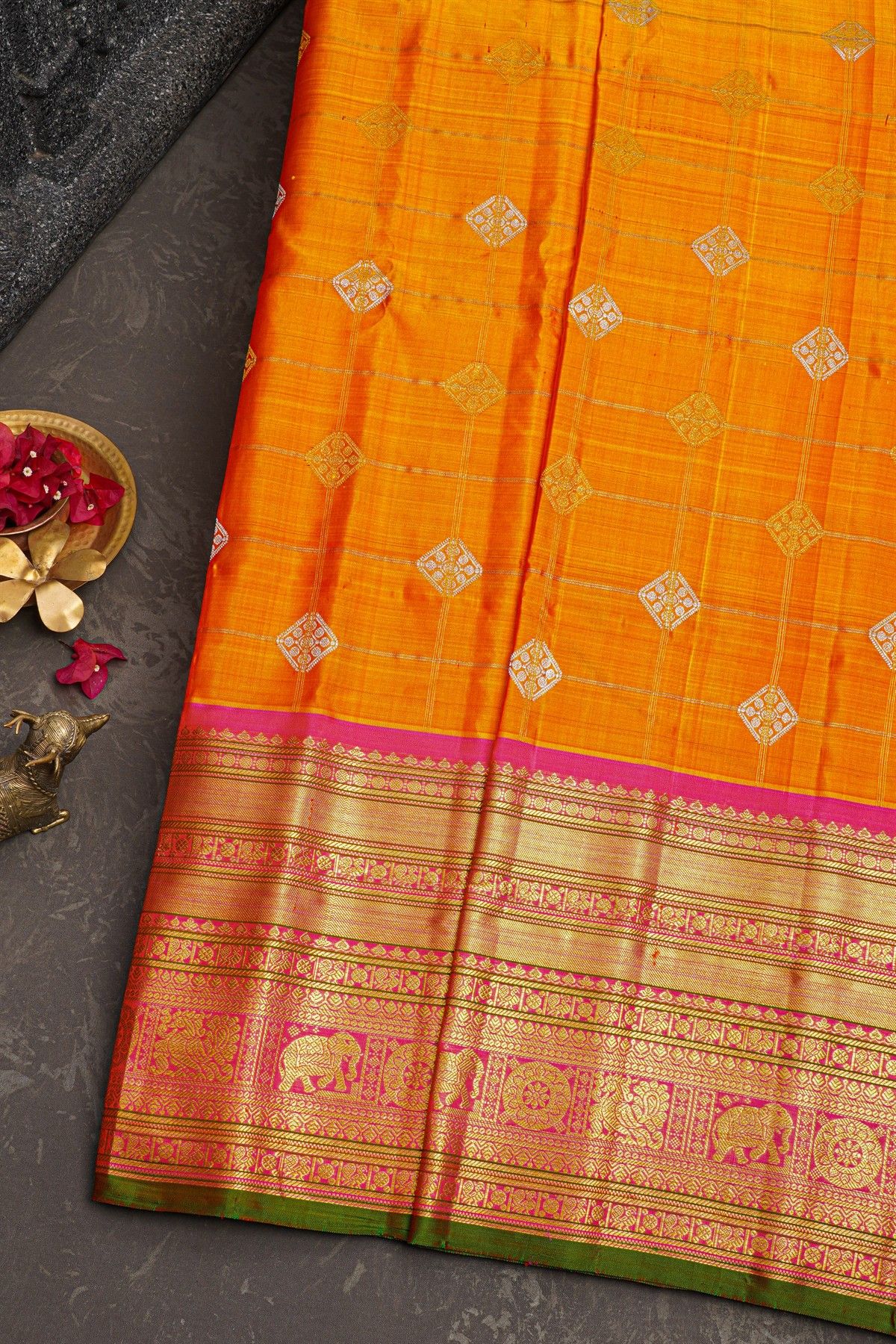 Gadwal Silk Orange Saree