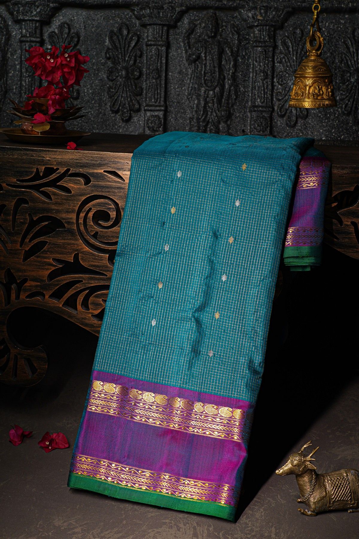 Gadwal Silk Teal Blue Saree