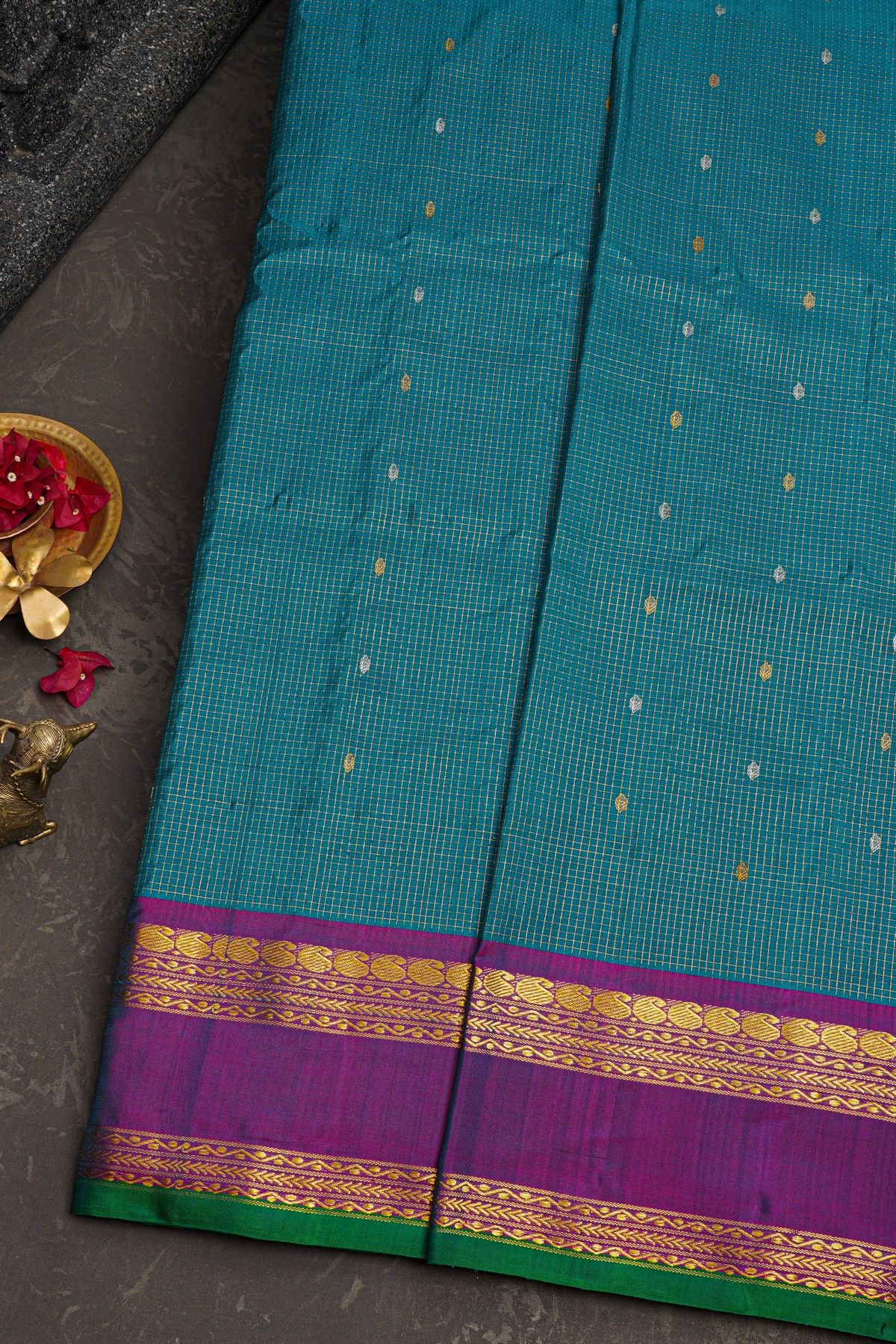 Gadwal Silk Teal Blue Saree