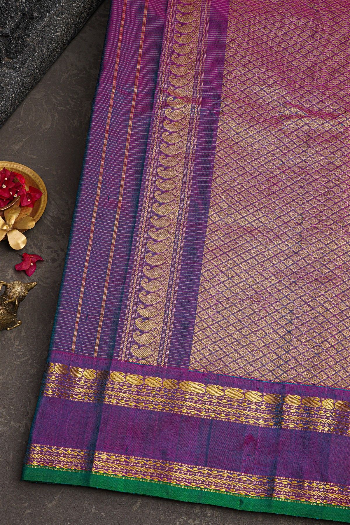 Gadwal Silk Teal Blue Saree