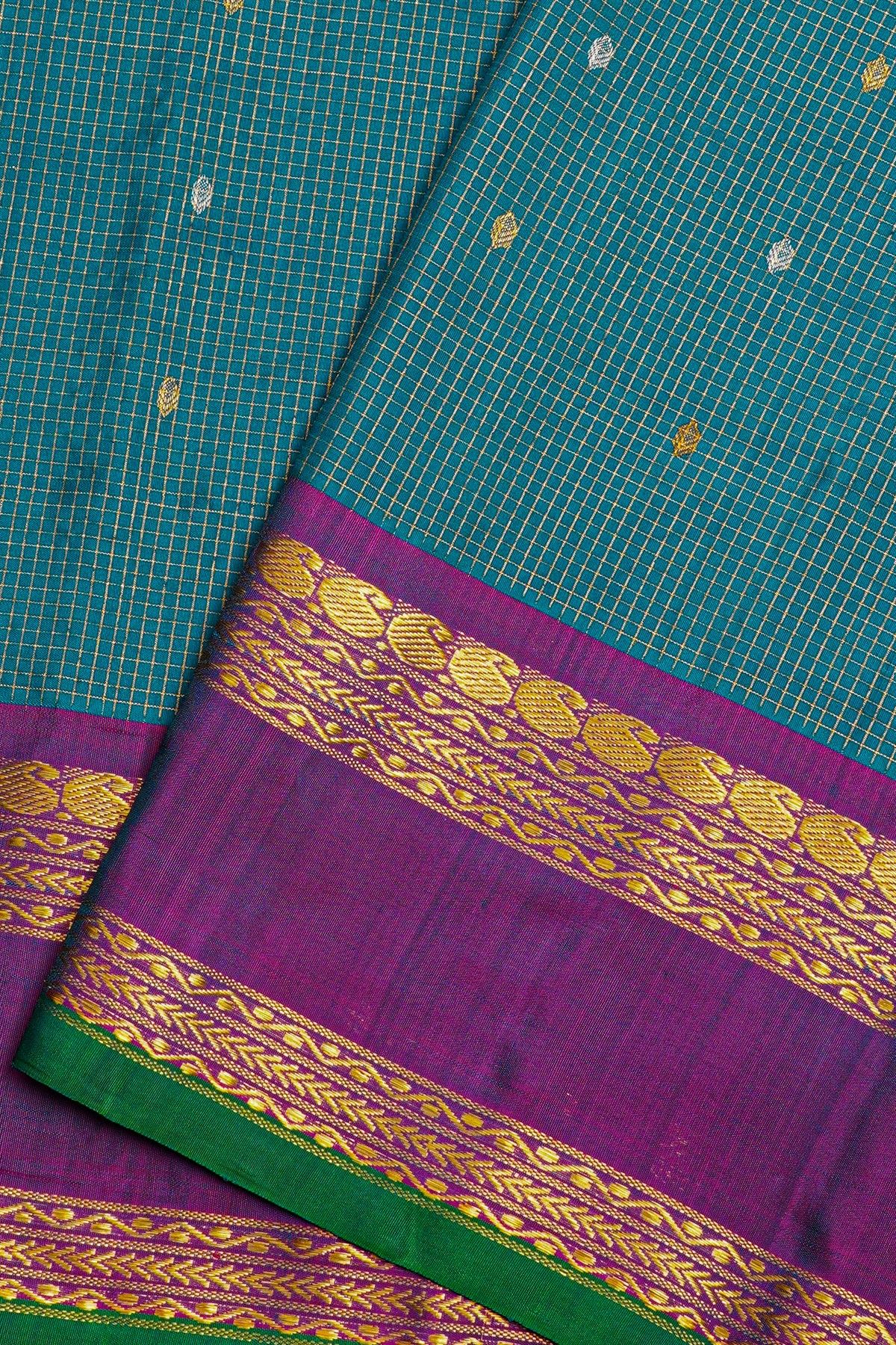 Gadwal Silk Teal Blue Saree