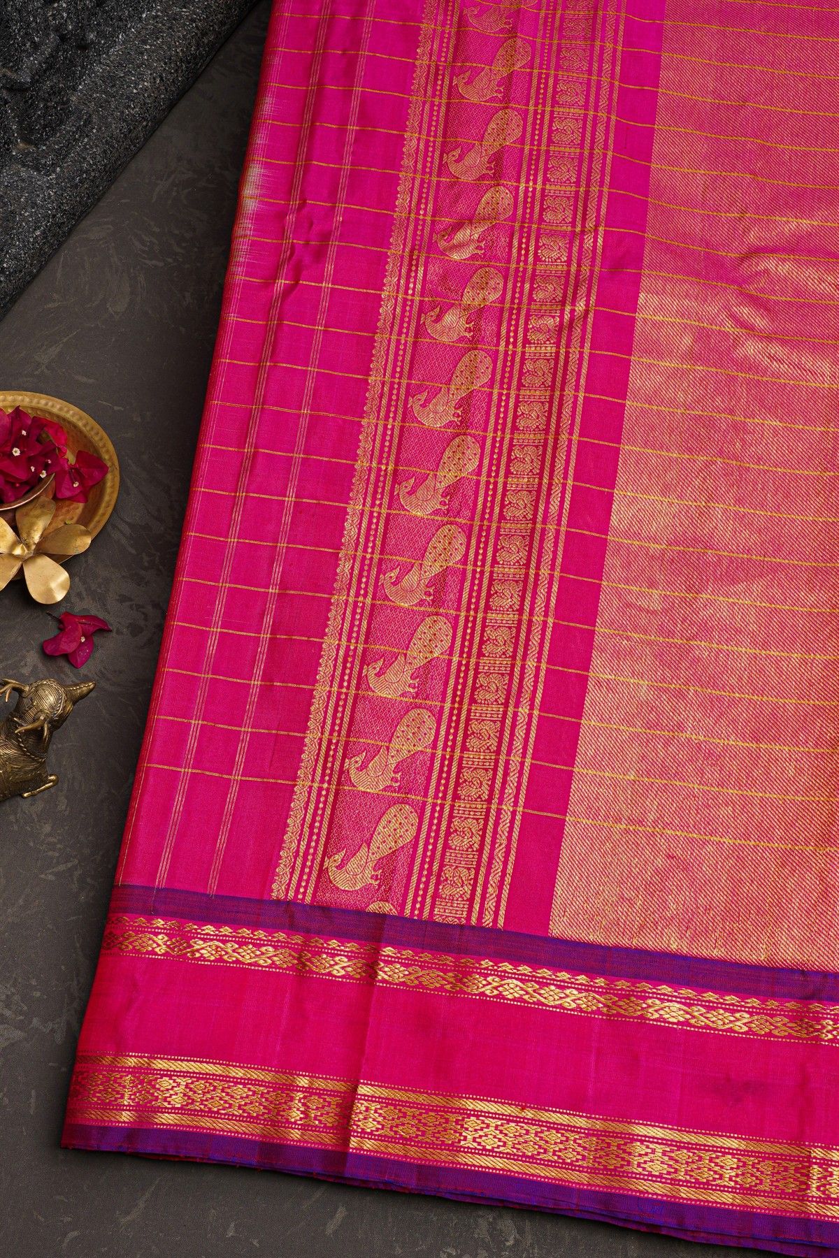 Gadwal Silk Parrot Green Saree