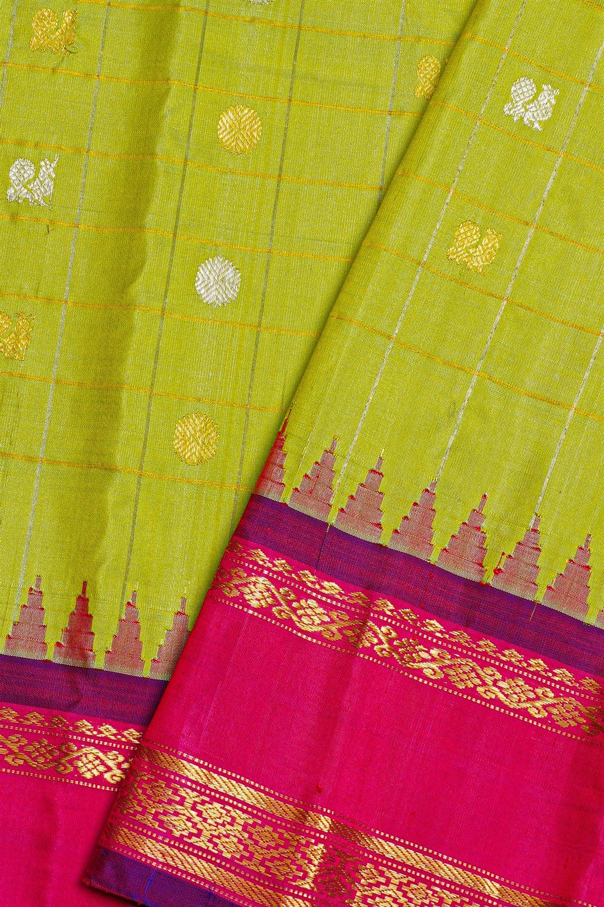 Gadwal Silk Parrot Green Saree