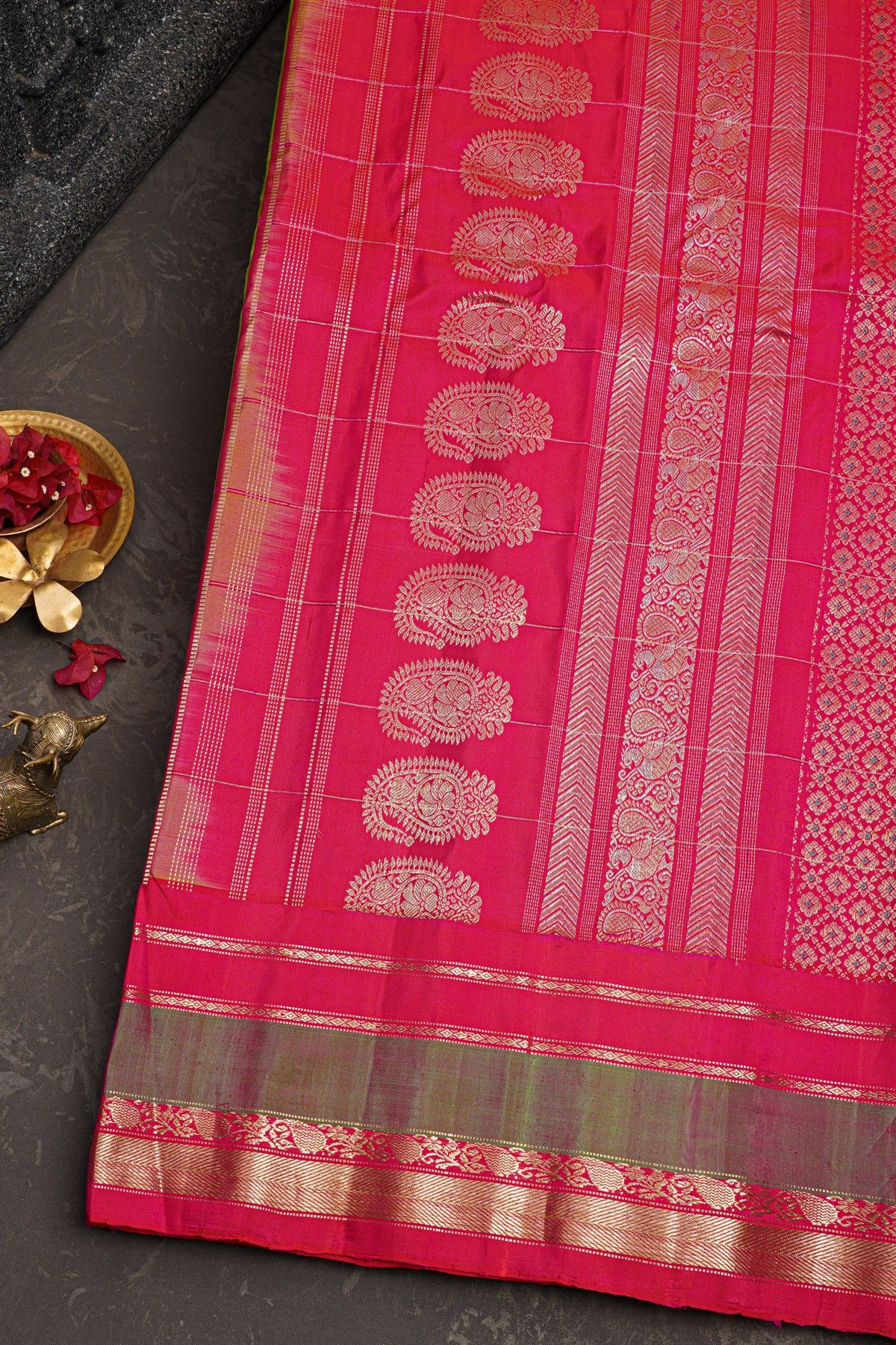 Gadwal Silk Parrot Green Saree