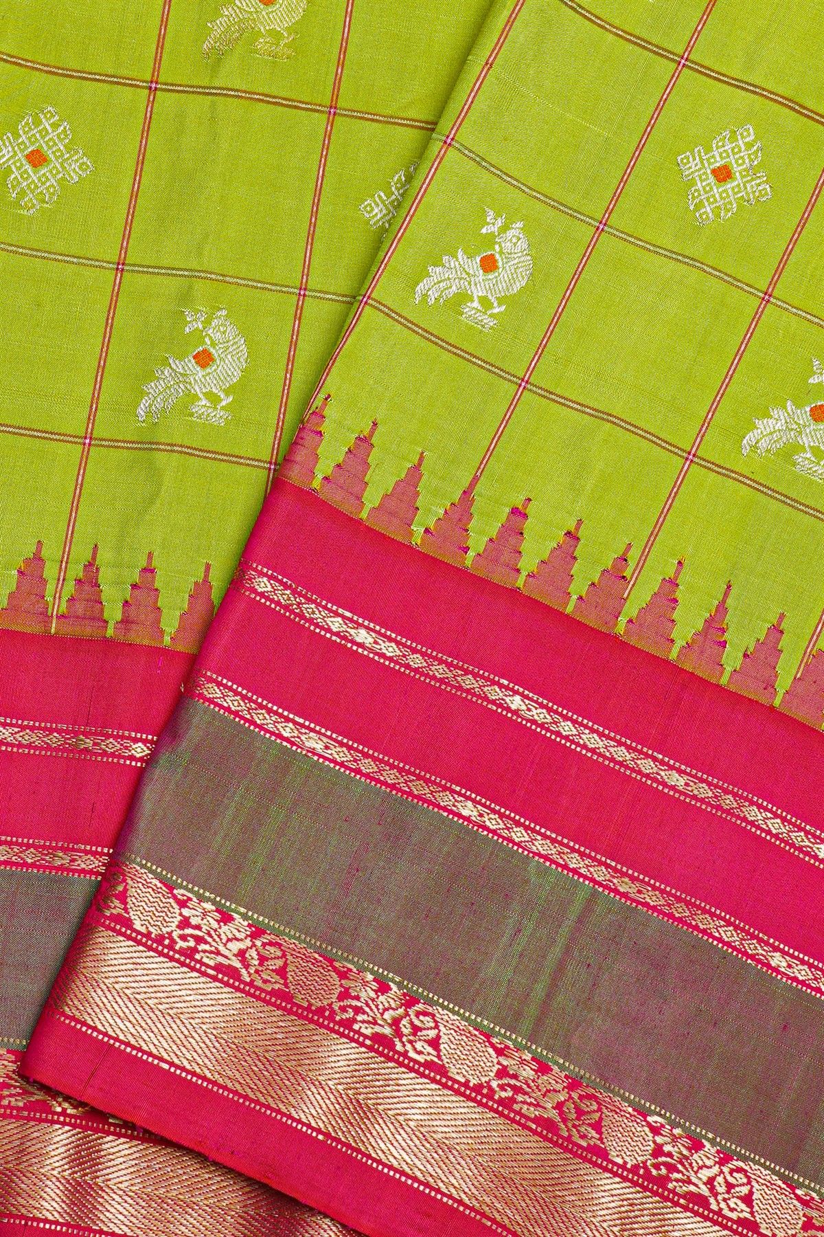 Gadwal Silk Parrot Green Saree