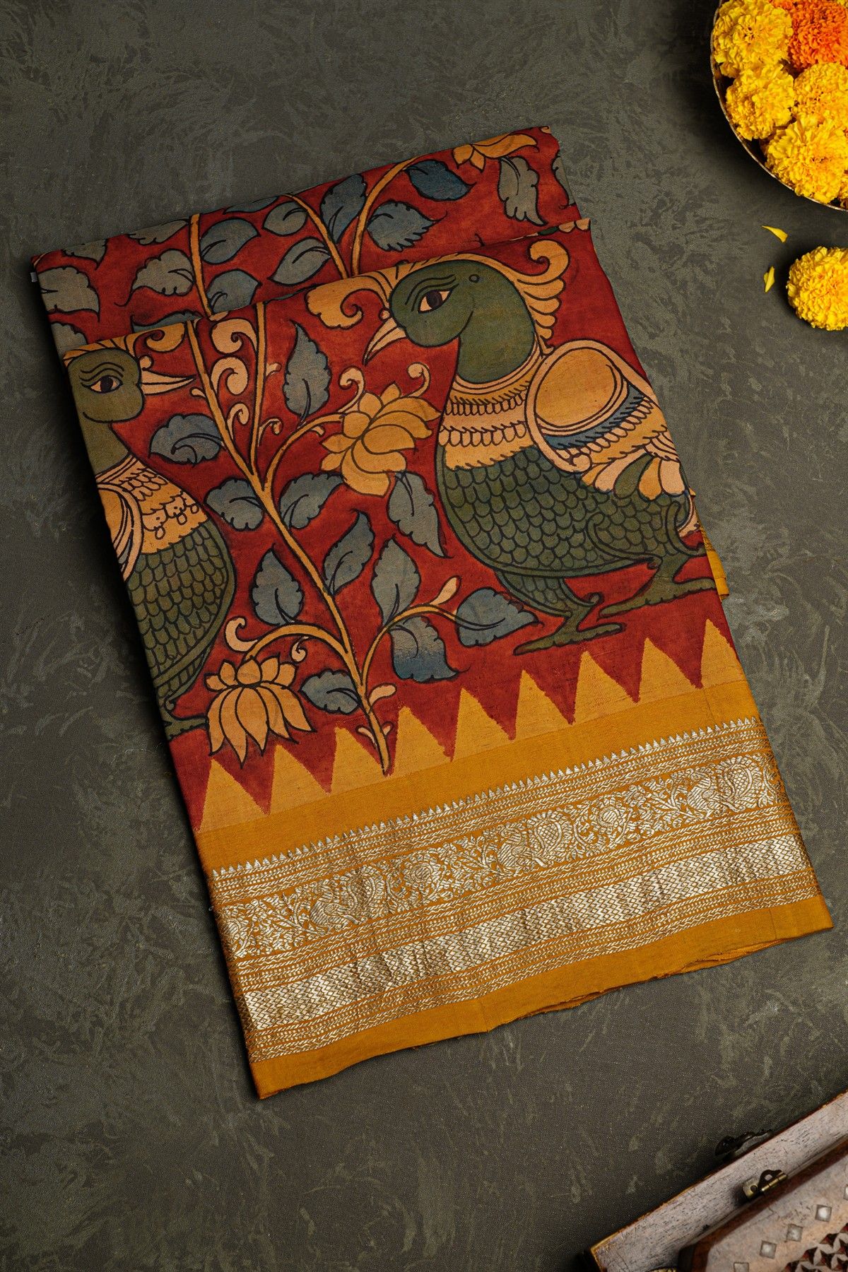 Kalamkari Silk Red Saree