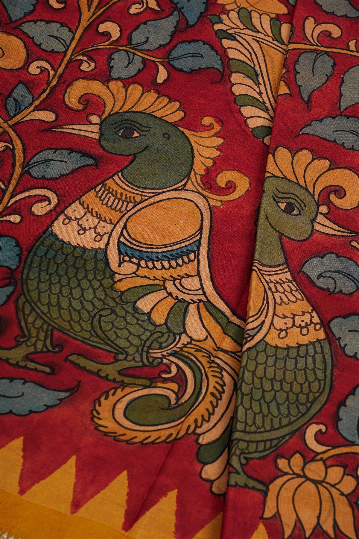 Kalamkari Silk Red Saree