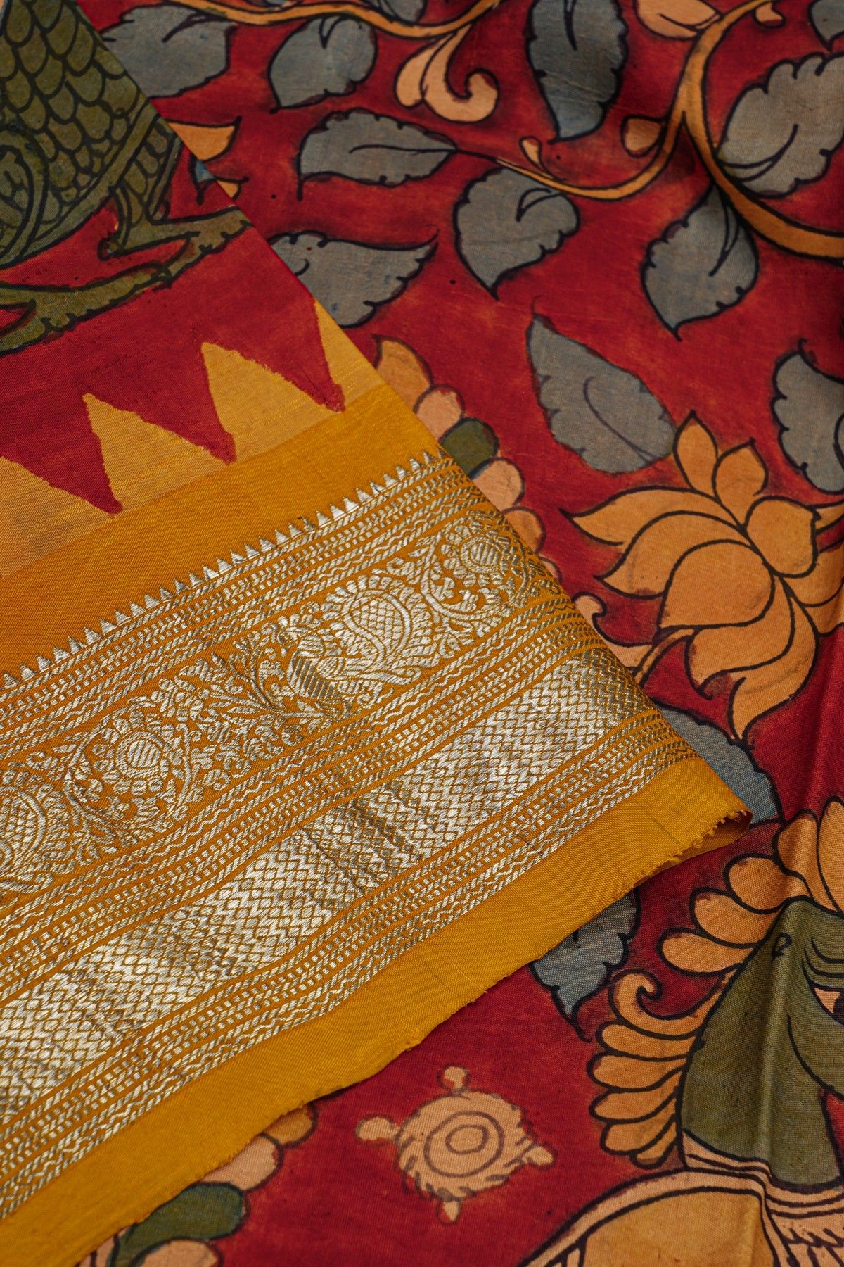 Kalamkari Silk Red Saree