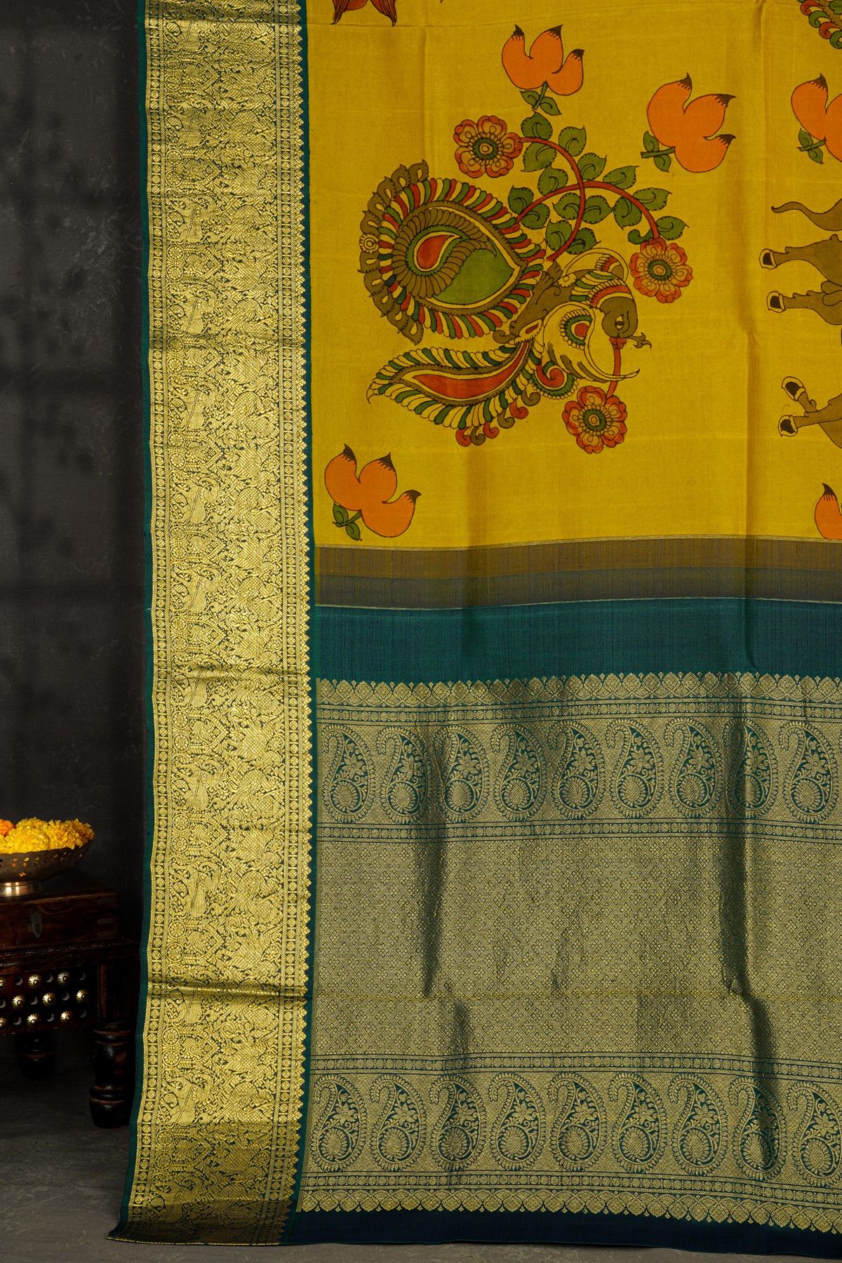 Kalamkari Silk Yellow Saree