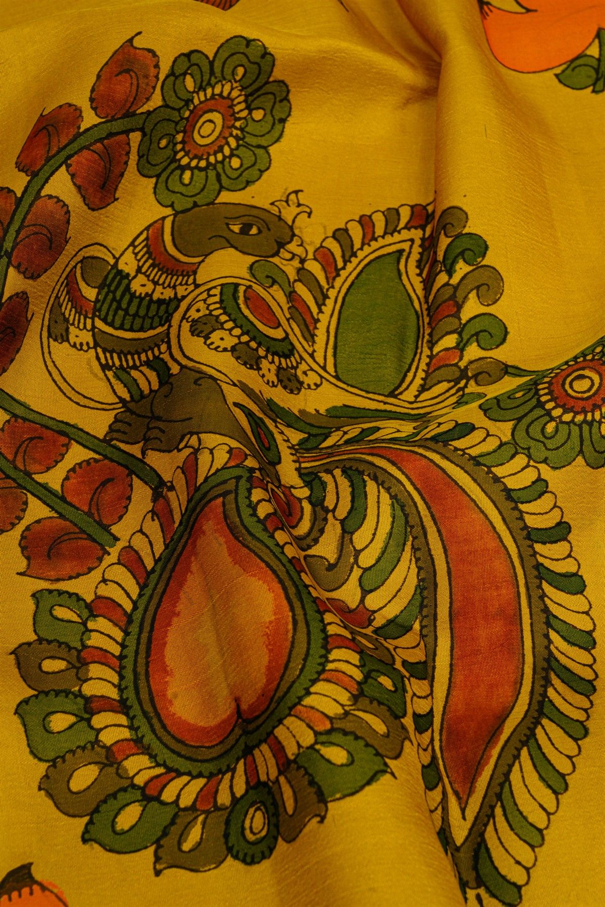 Kalamkari Silk Yellow Saree