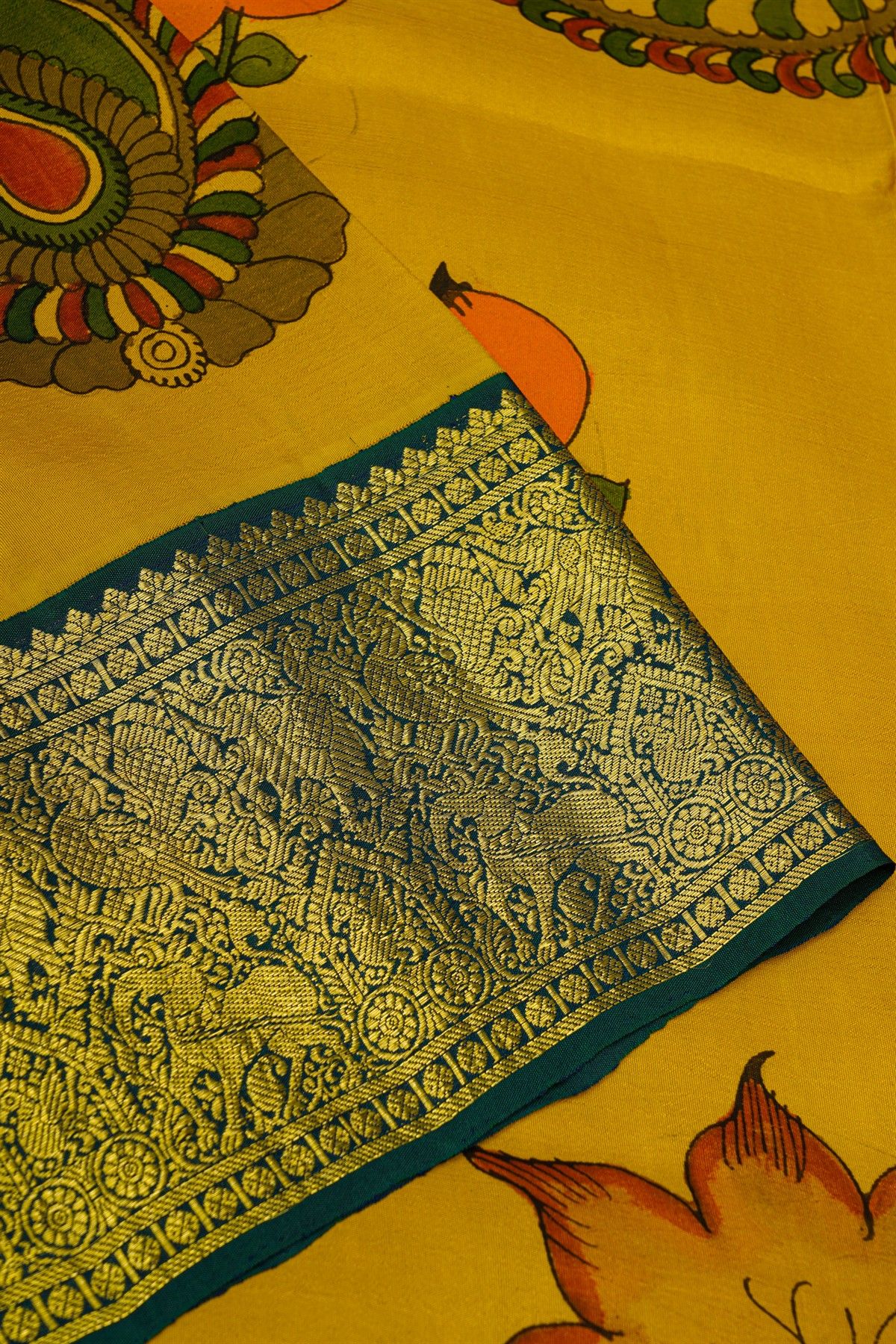 Kalamkari Silk Yellow Saree