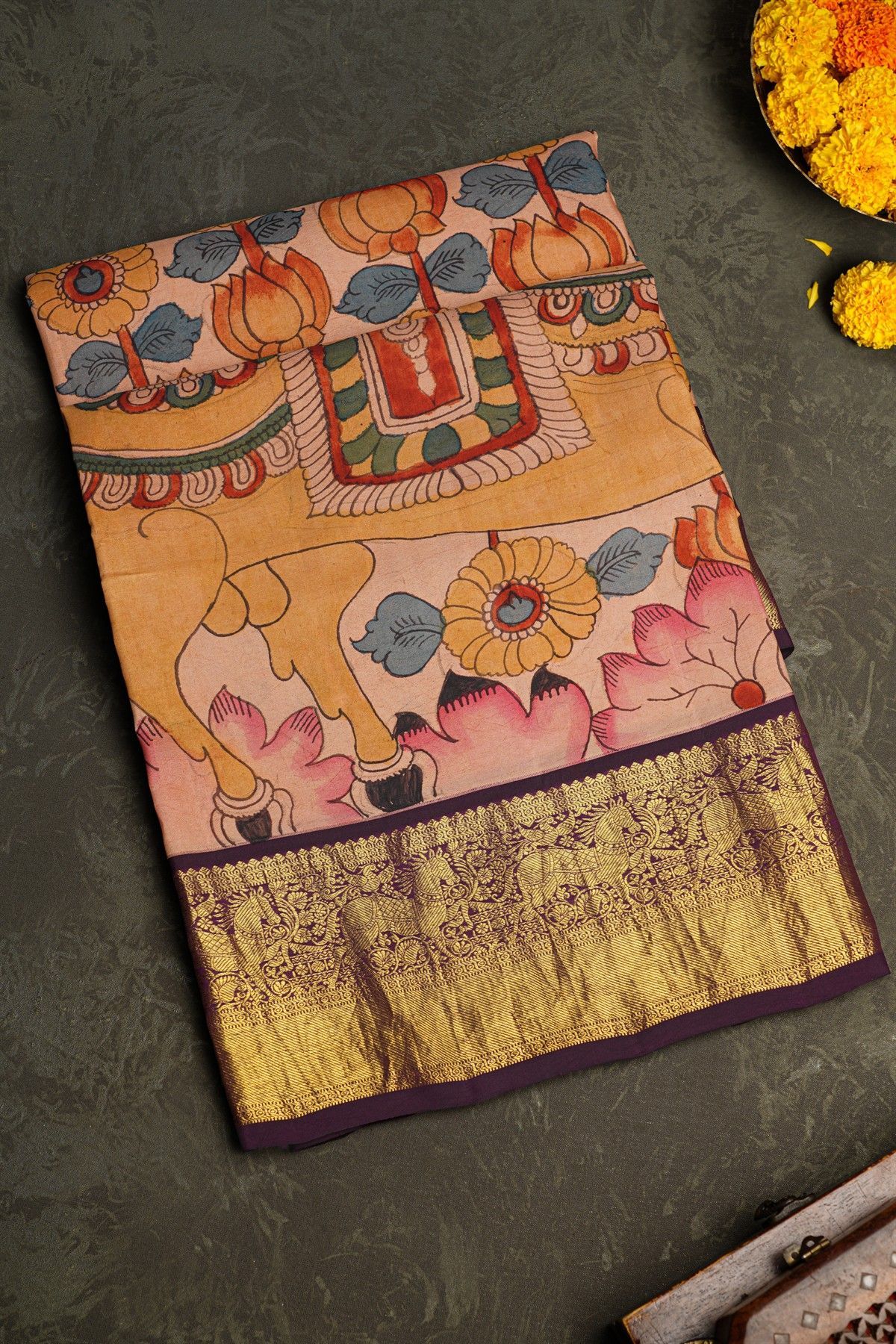 Kalamkari Silk Baby Pink Saree