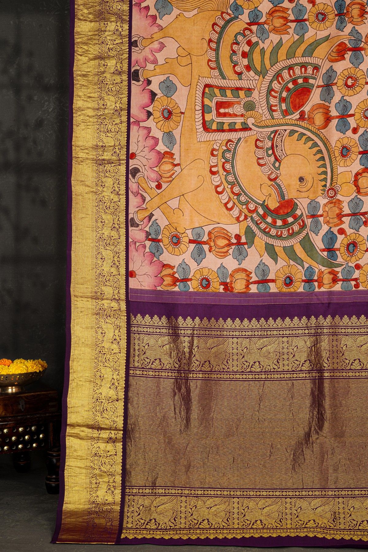 Kalamkari Silk Baby Pink Saree