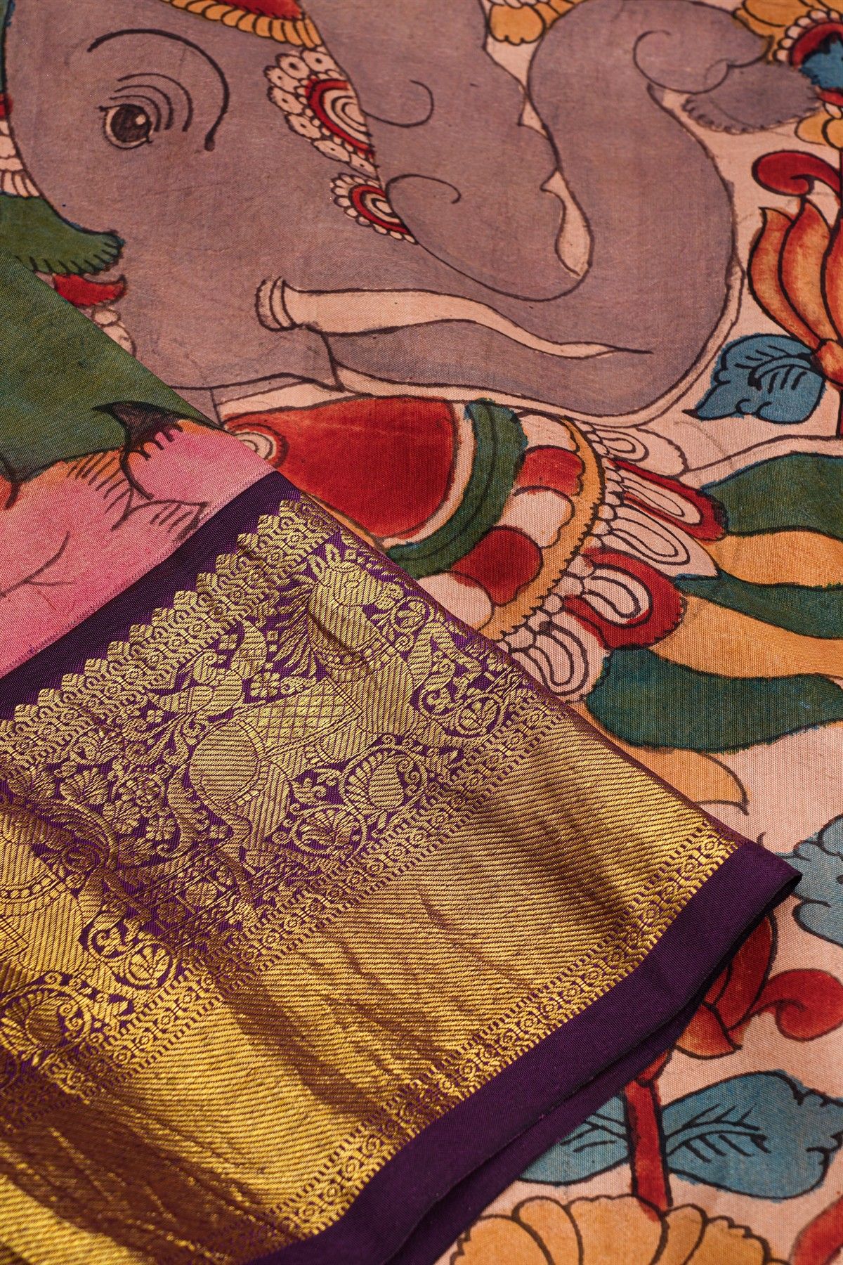 Kalamkari Silk Baby Pink Saree
