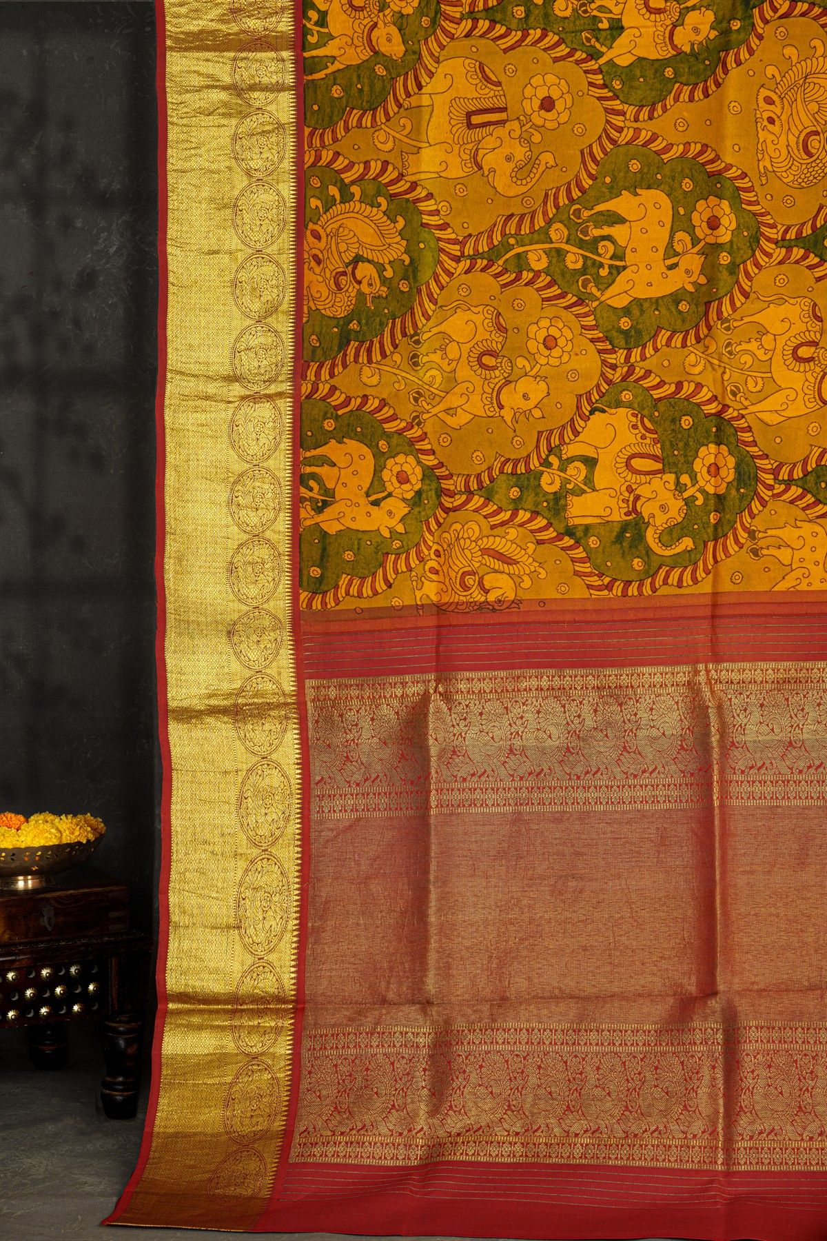Kalamkari Silk Mustard Saree