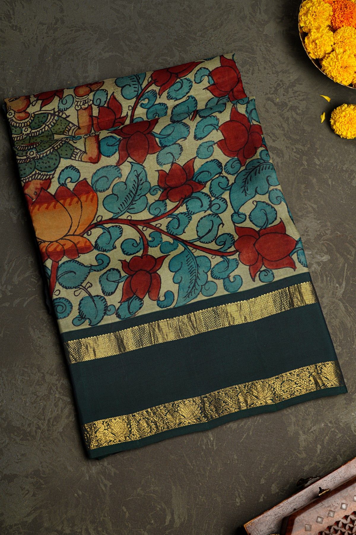 Kalamkari Silk Cream Saree