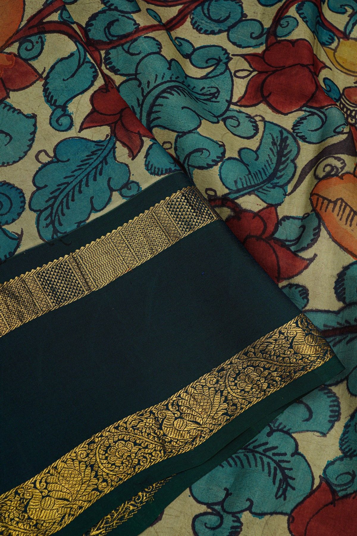 Kalamkari Silk Cream Saree