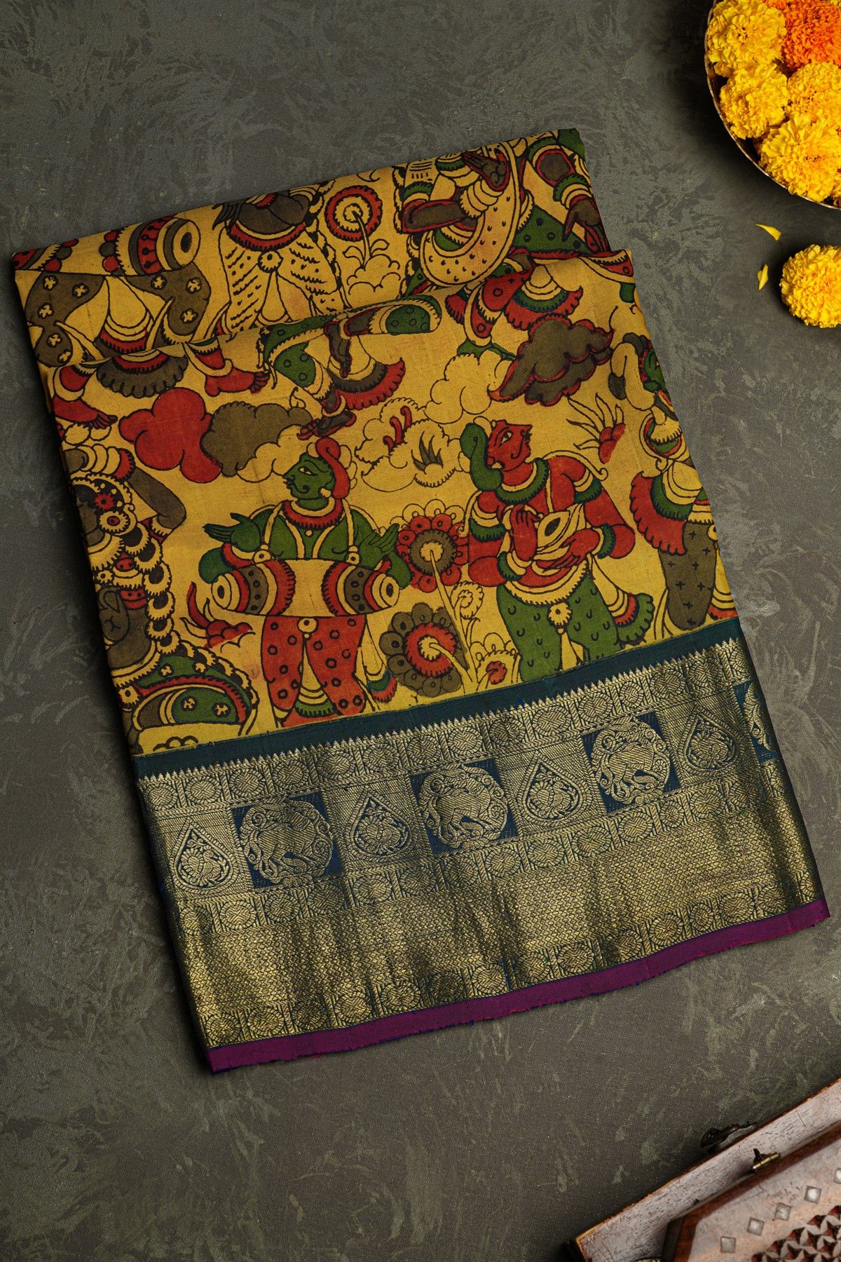 Kalamkari Silk Yellow Saree