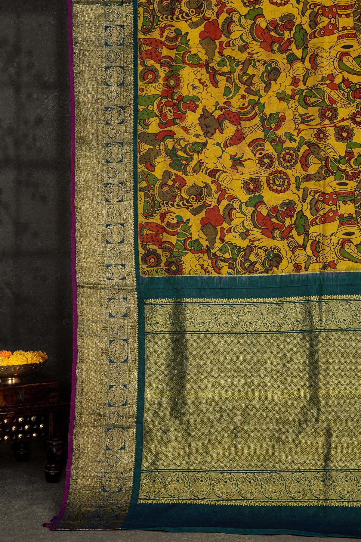 Kalamkari Silk Yellow Saree