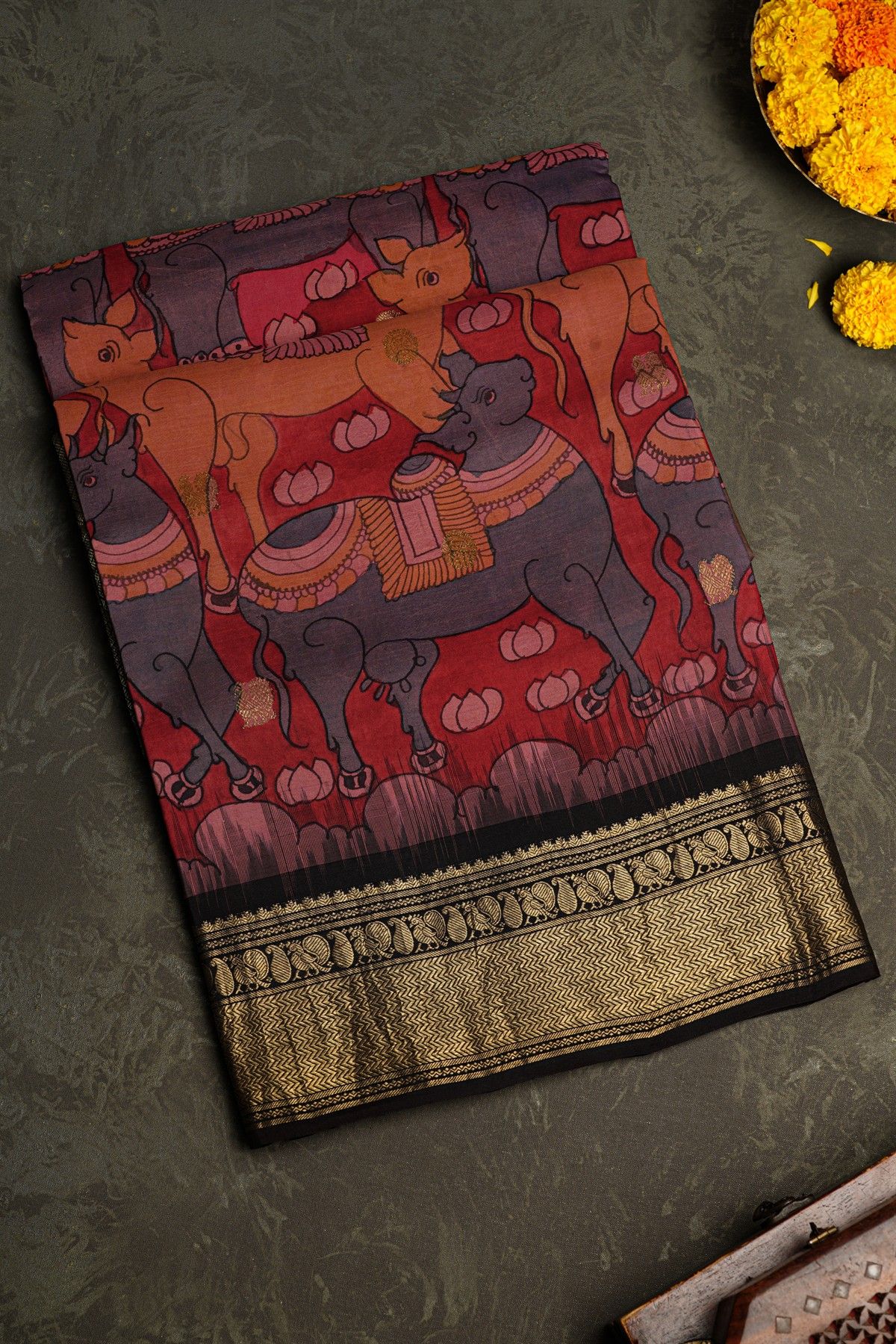 Kalamkari Silk Red Saree