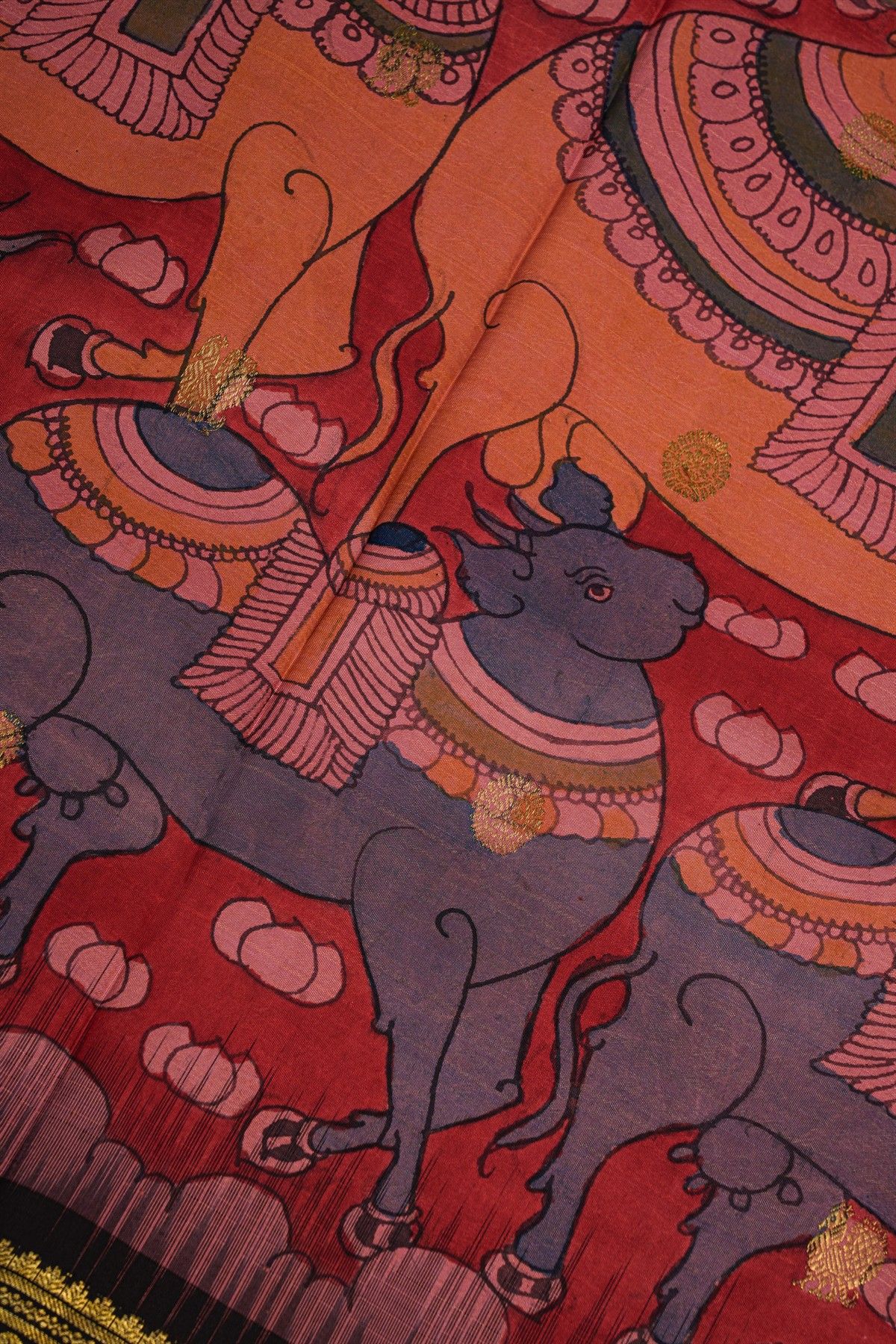 Kalamkari Silk Red Saree